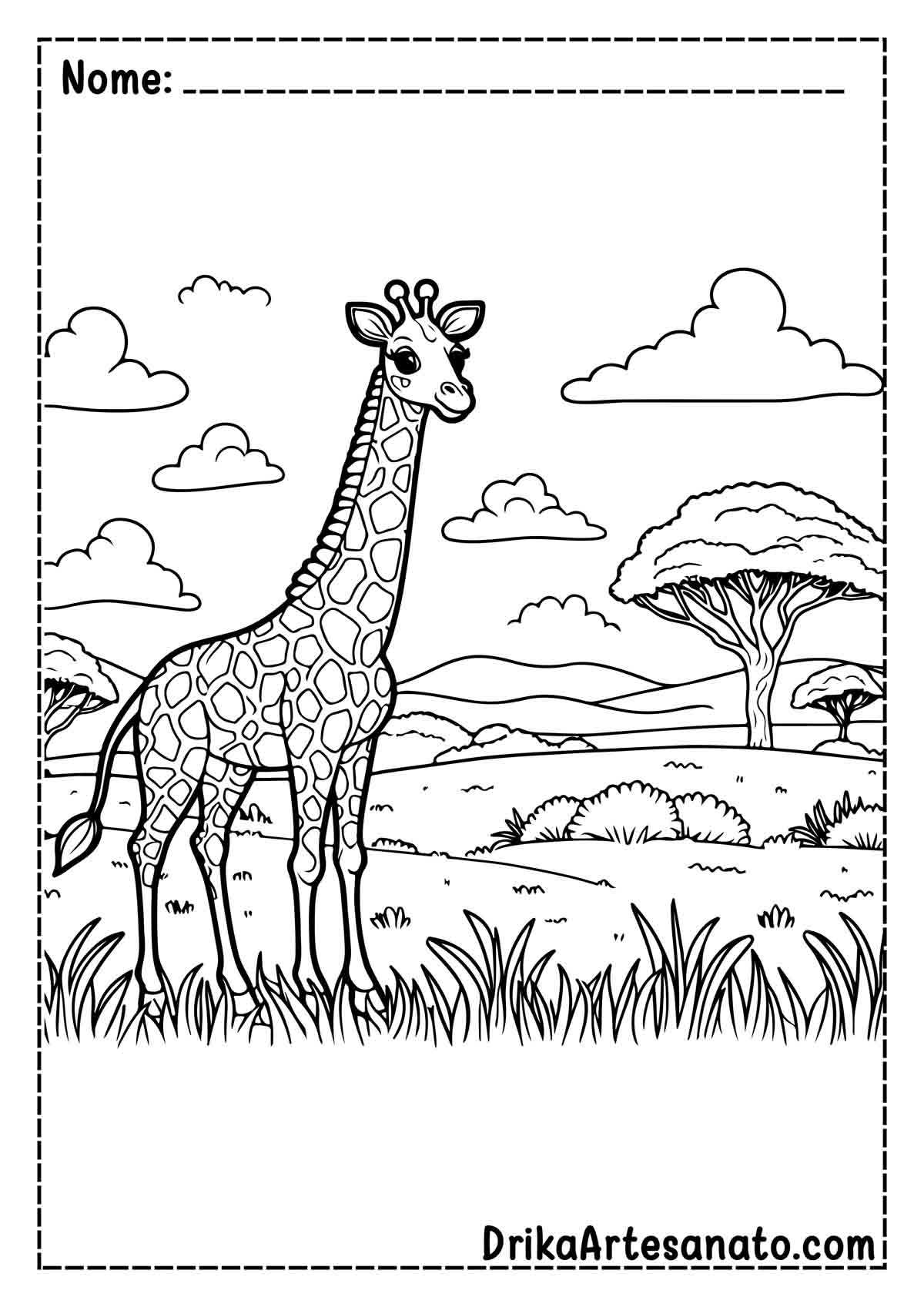 Desenho de Girafa Realista para Colorir e Imprimir