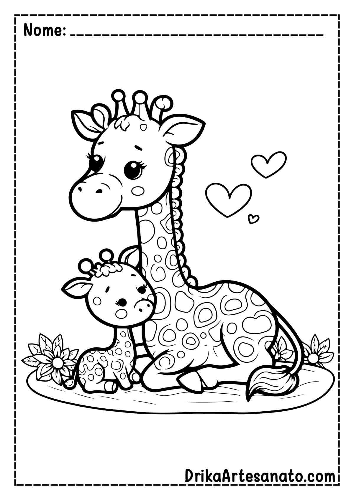 Desenho de Girafa com Filhote para Colorir