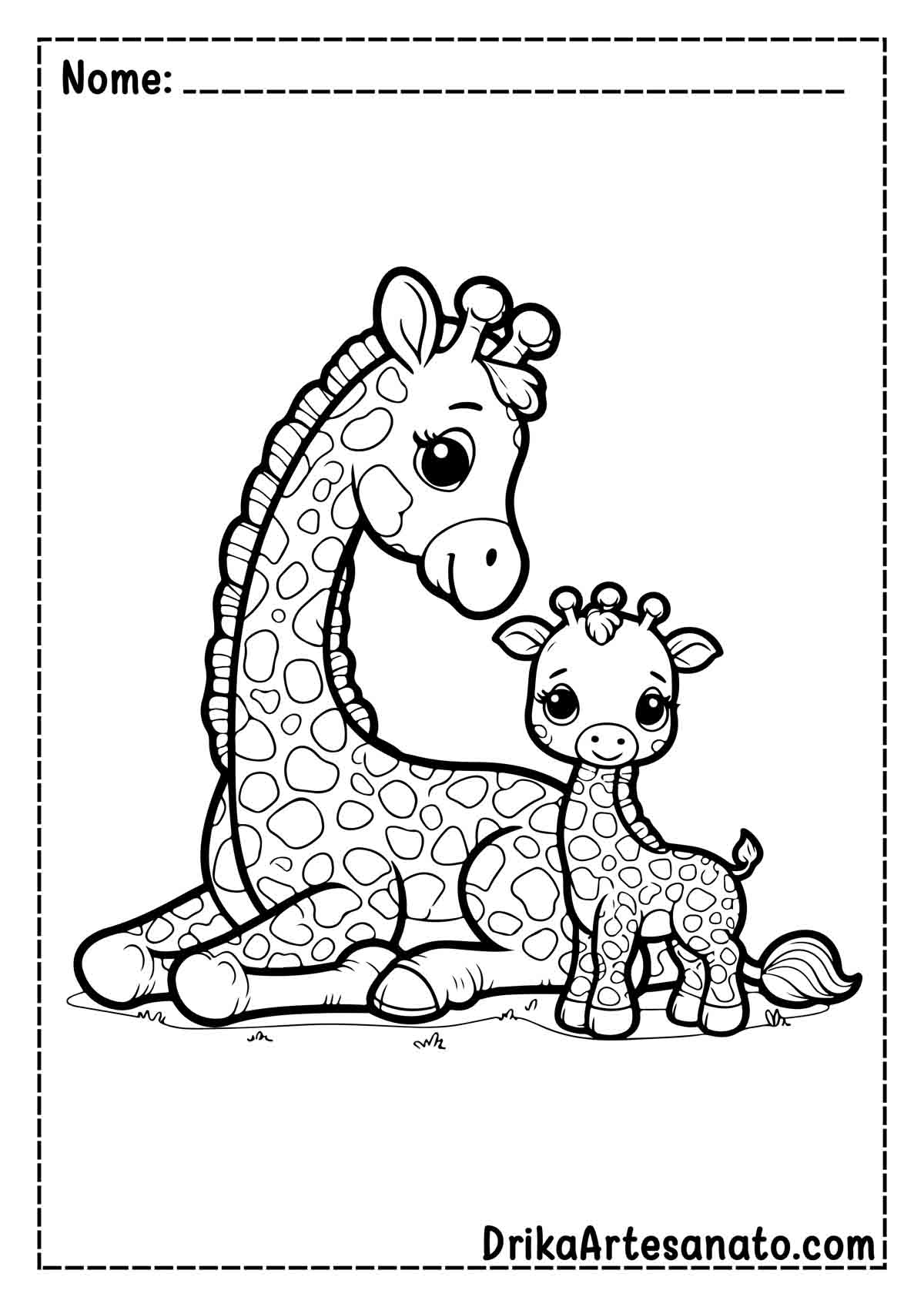Desenho de Girafa com Filhote para Colorir e Imprimir