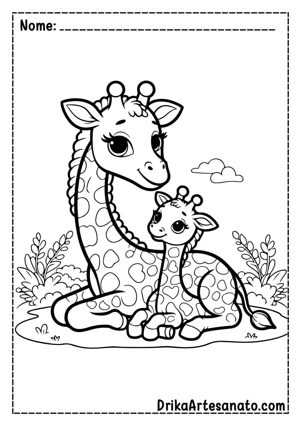 Desenho de Girafa com Filhote para Pintar