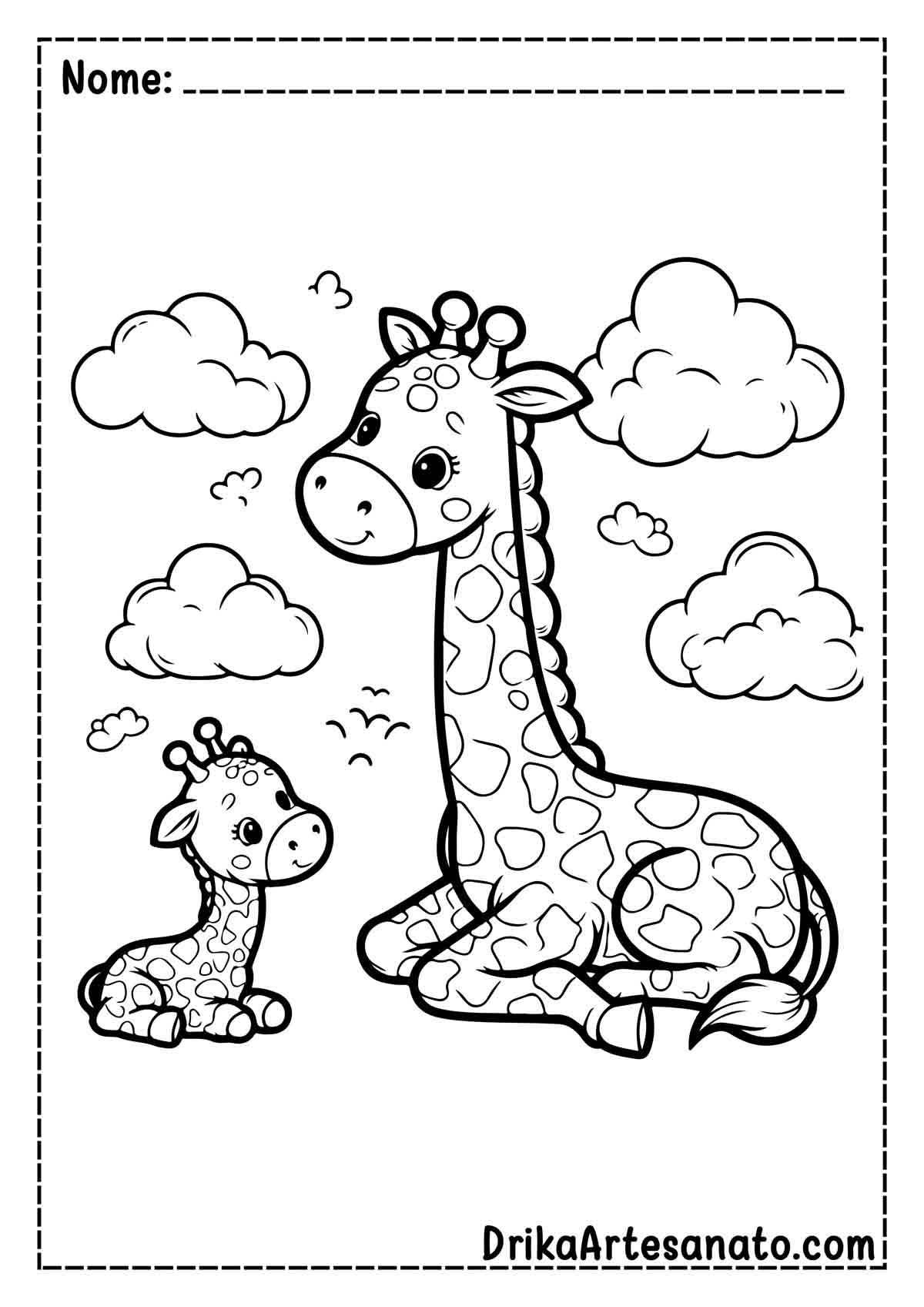 Desenho de Girafa com Filhote para Imprimir e Colorir