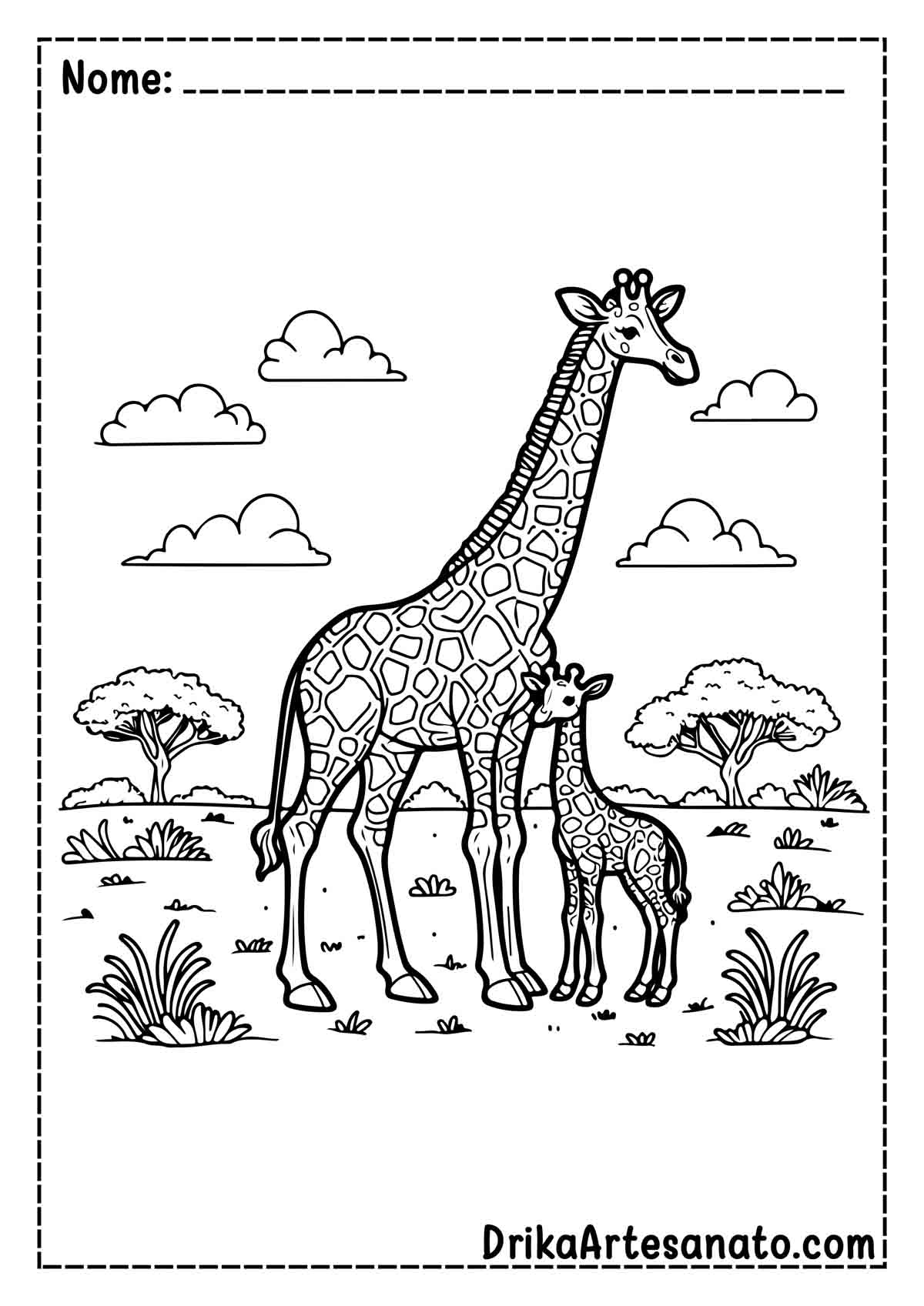 Desenho de Girafa com Filhote Realista para Imprimir