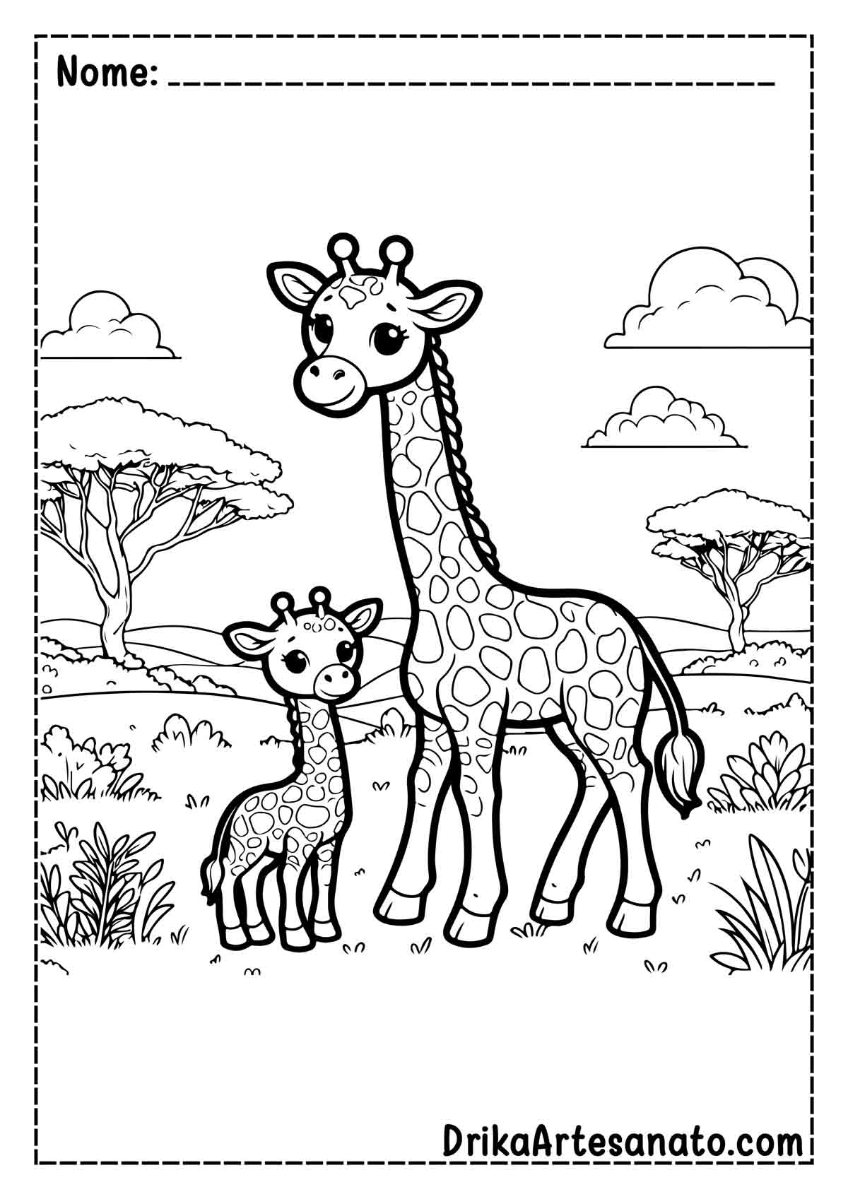 Desenho de Girafa com Filhote para Imprimir