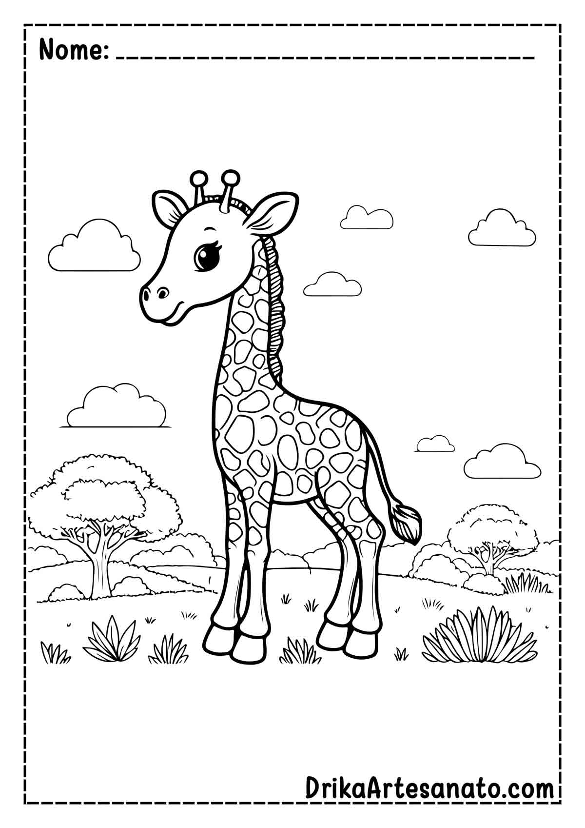 Desenho de Girafa Infantil para Colorir e Imprimir
