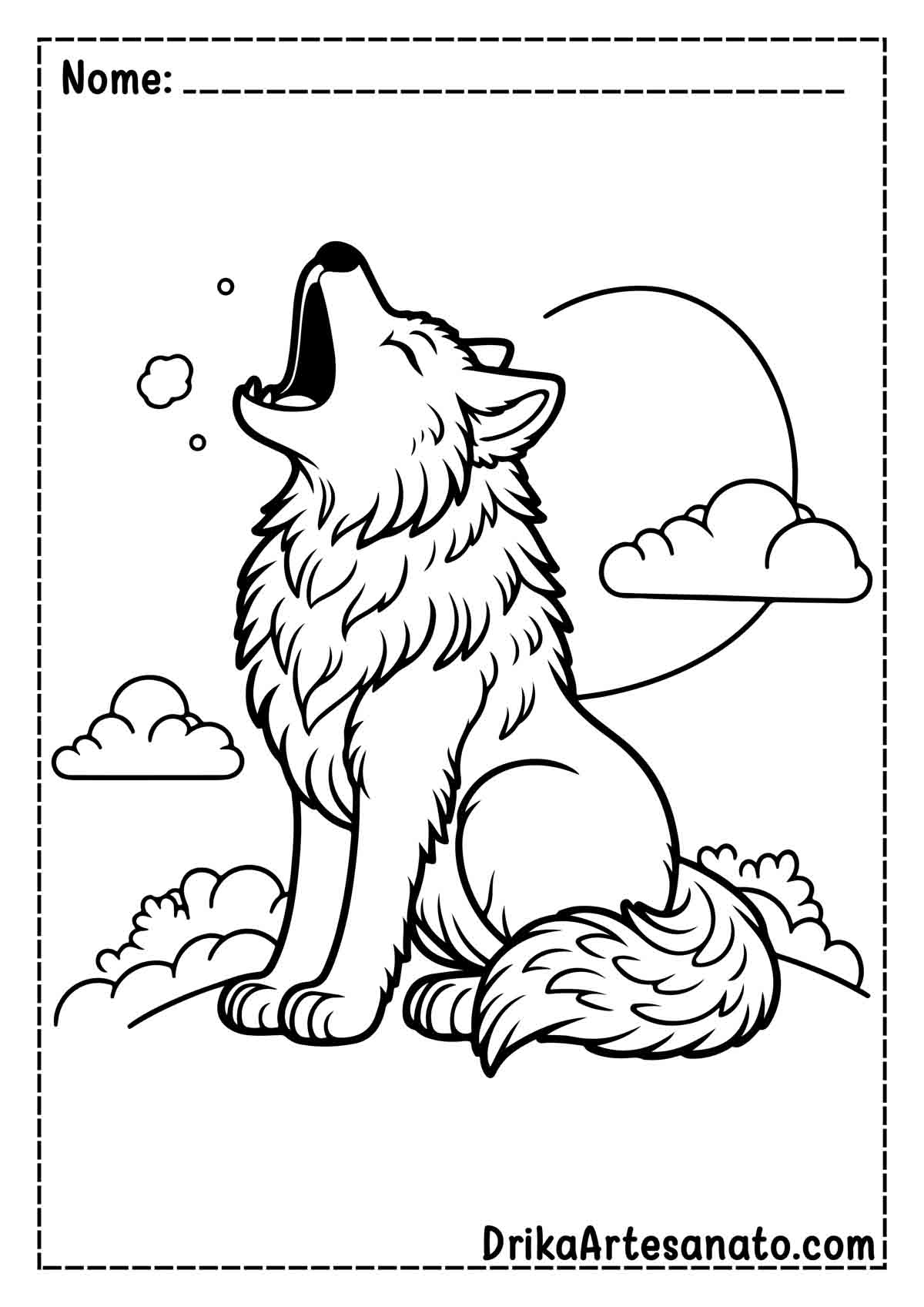 Desenho de Lobo Uivando para Colorir