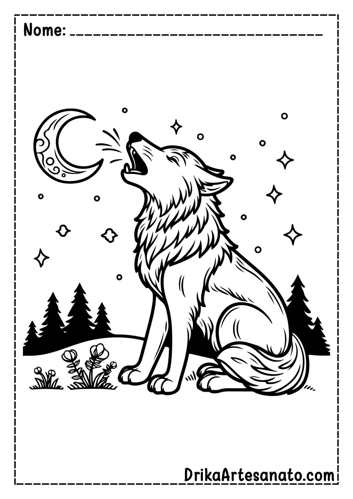 Desenho de Lobo Uivando para Colorir e Imprimir