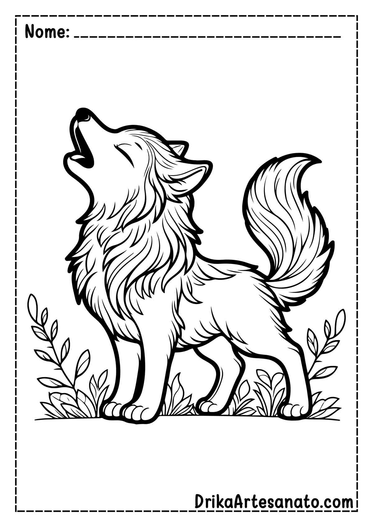 Desenho de Lobo Uivando para Imprimir e Colorir