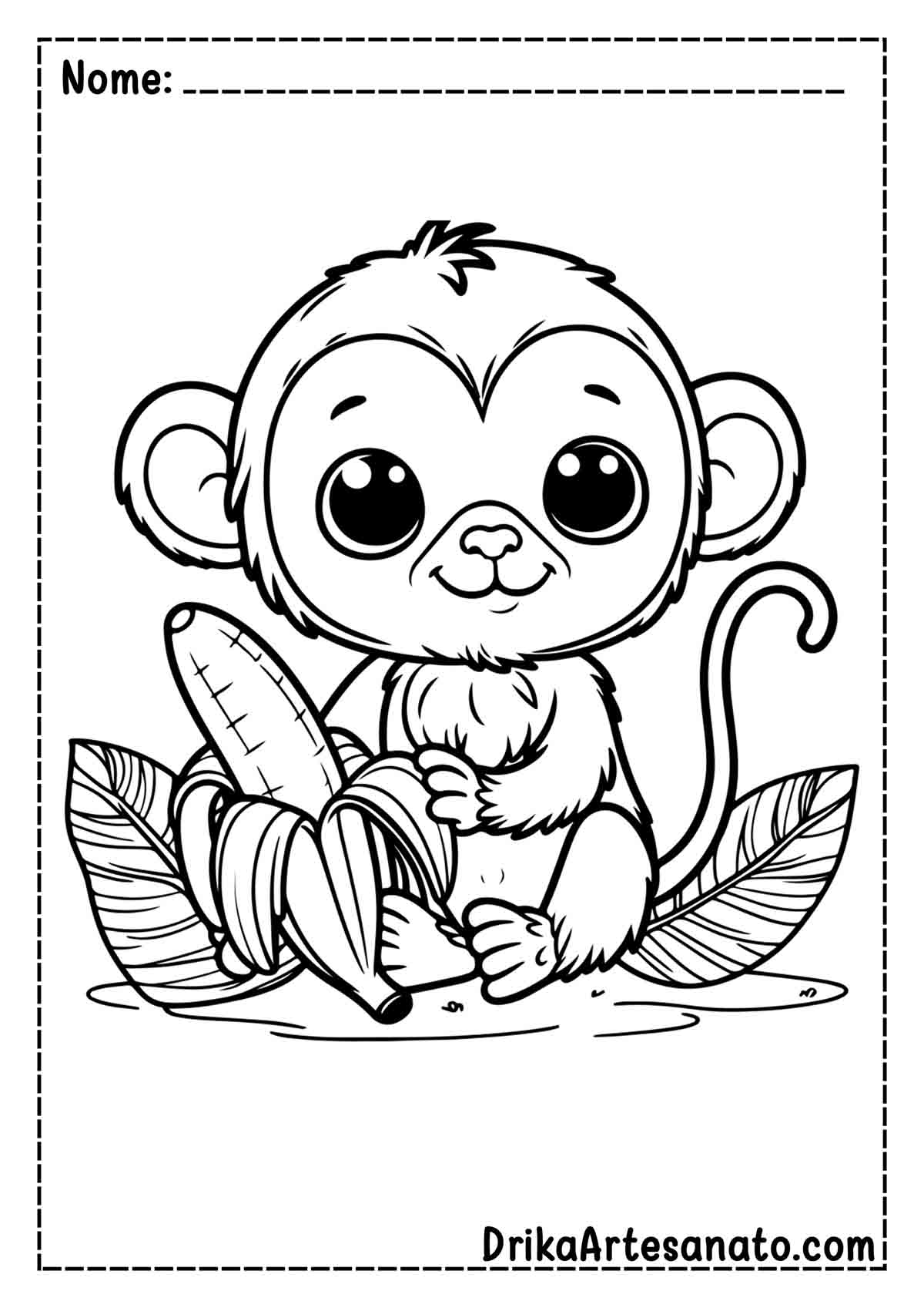 Desenho de Macaco com Banana para Pintar