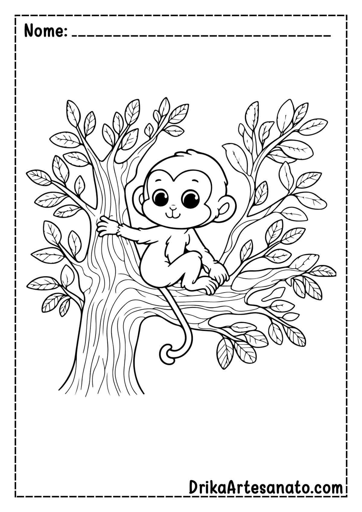 Desenho de Macaco na Árvore para Colorir