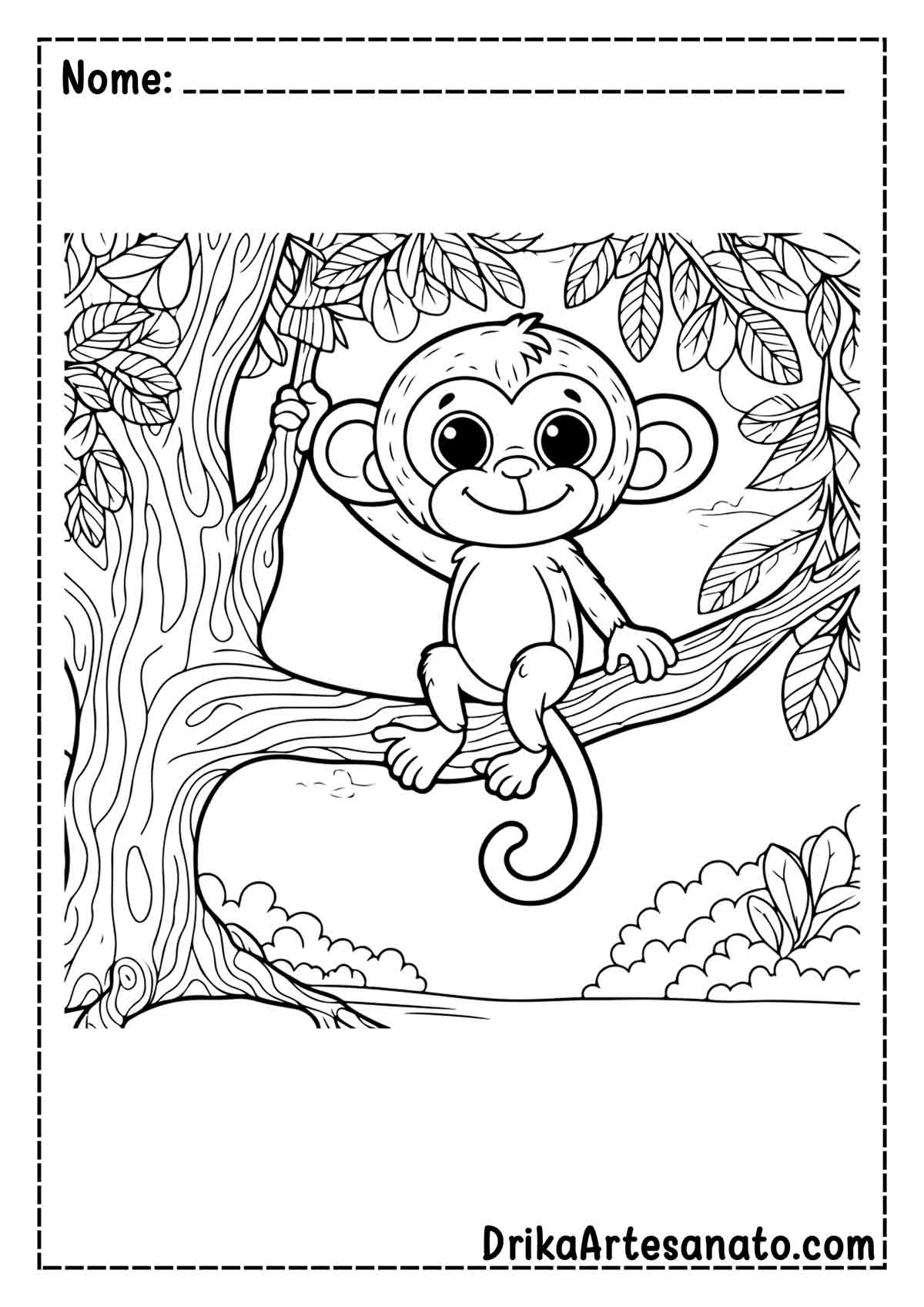 Desenho de Macaco na Árvore para Imprimir