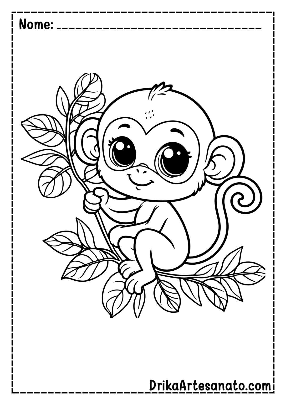 Desenho de Macaco no Galho para Pintar