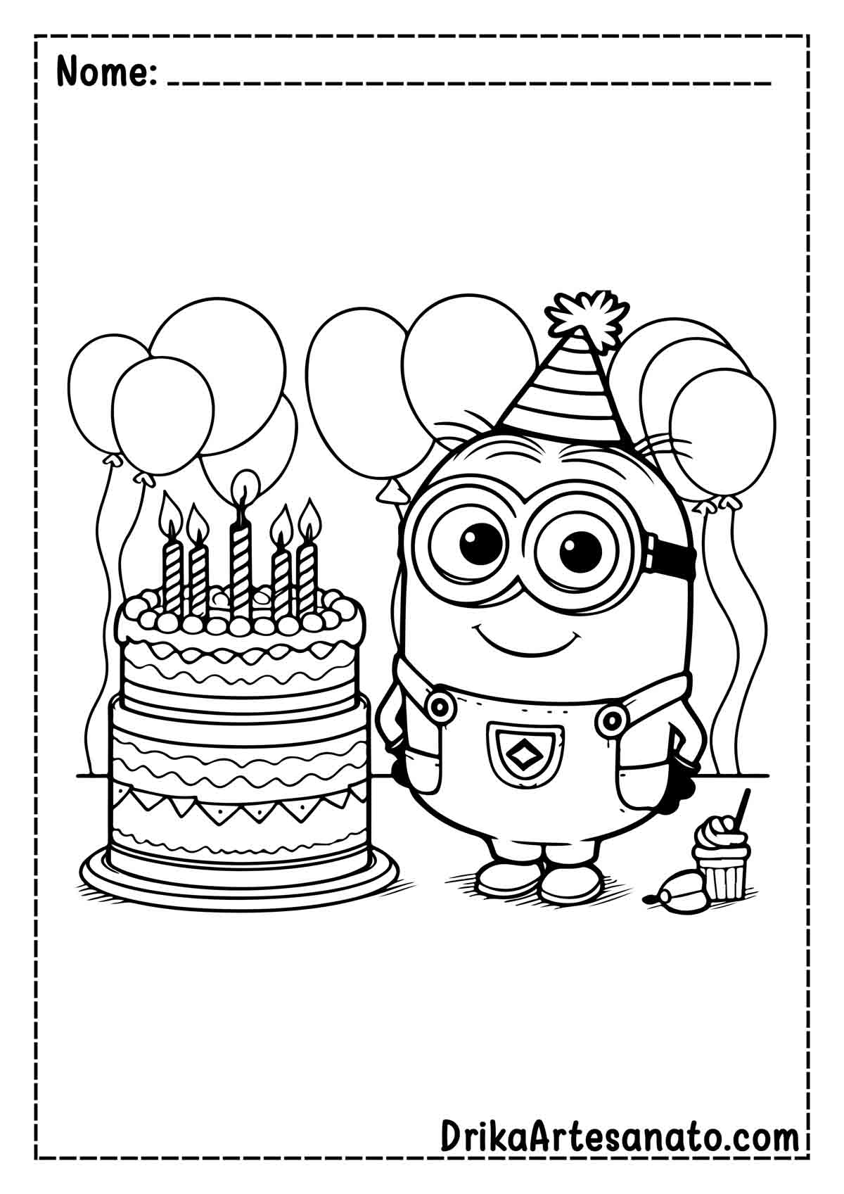 Desenho de Minion em Aniversário para Colorir