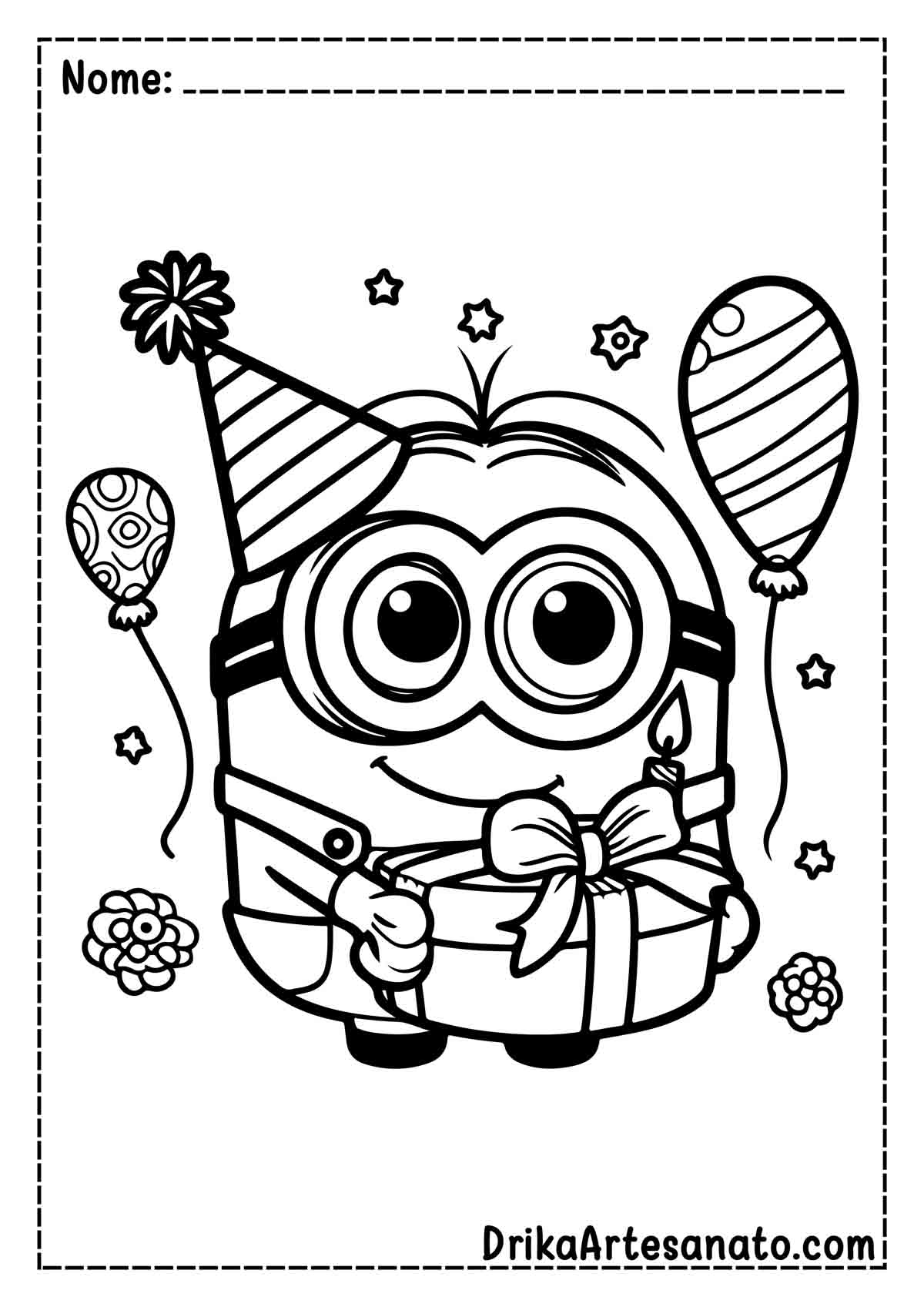 Desenho de Minion em Aniversário para Imprimir