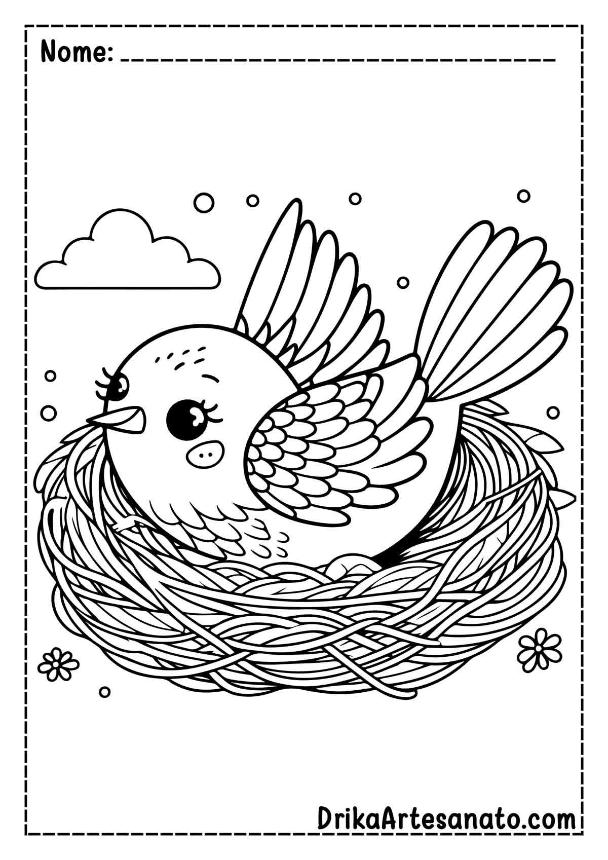 Desenho de Passarinho no Ninho para Imprimir