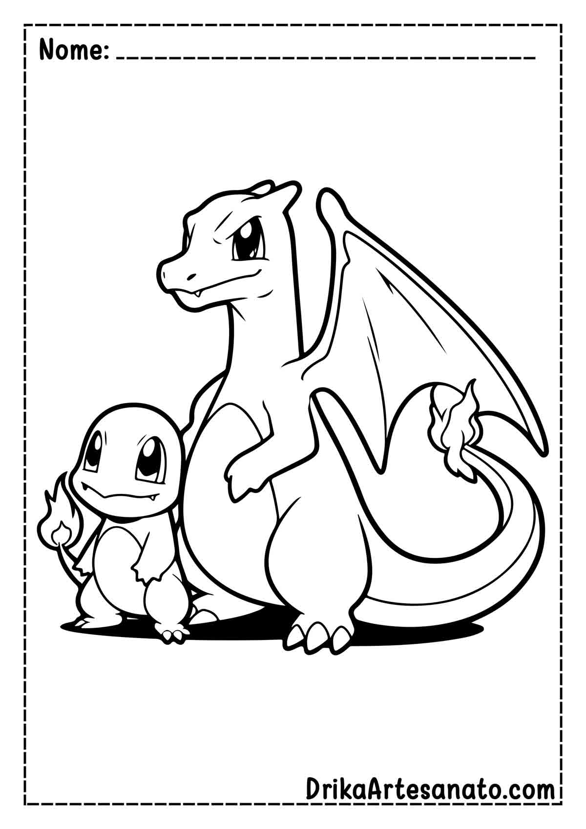 Desenho do Charizard e Charmander para Colorir e Imprimir