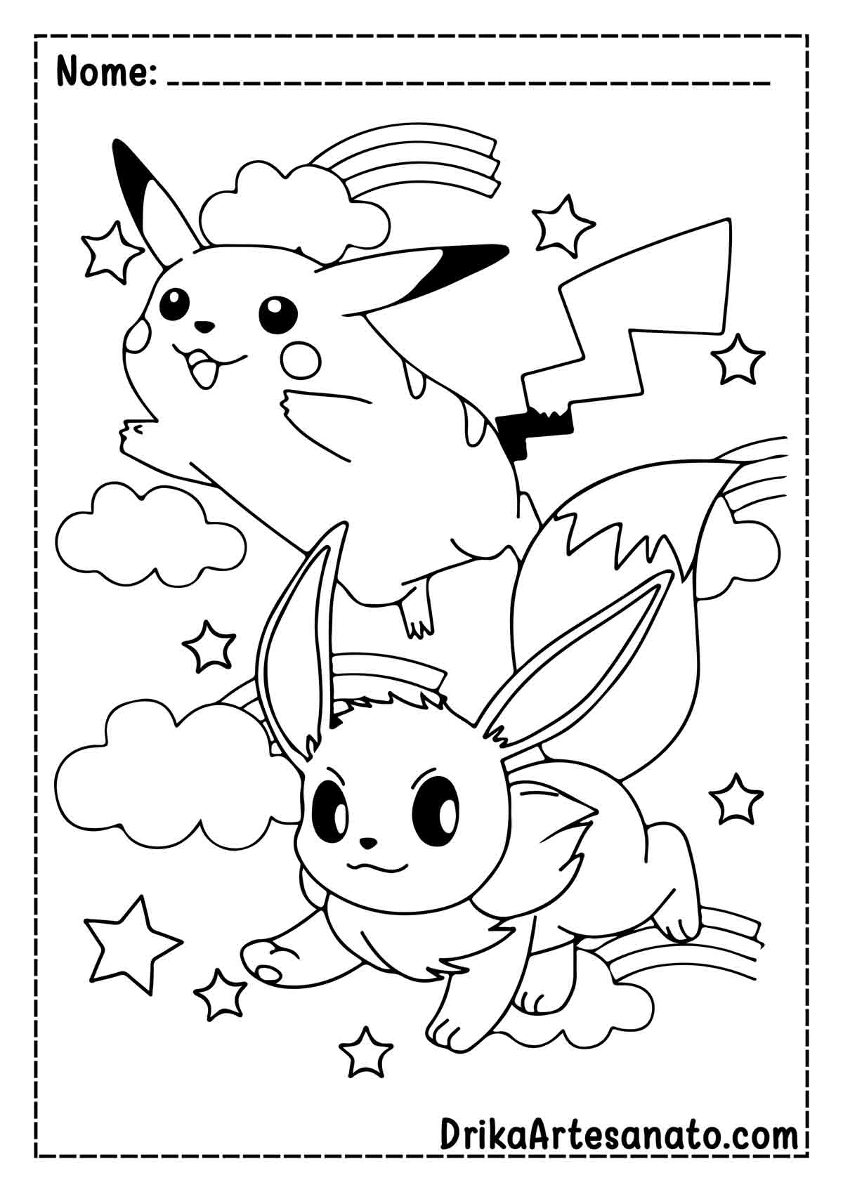 Desenho do Pikachu e Eevee para Imprimir