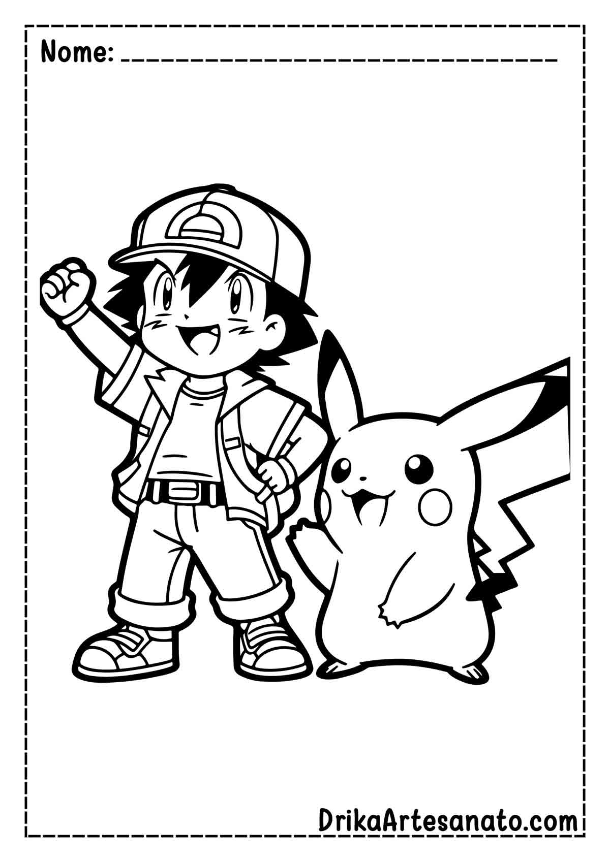 Desenho do Pikachu e Ash para Colorir e Imprimir