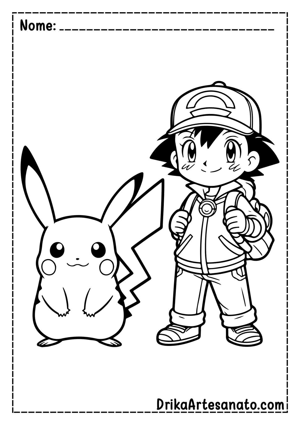 Desenho do Pikachu e Ash para Pintar e Imprimir