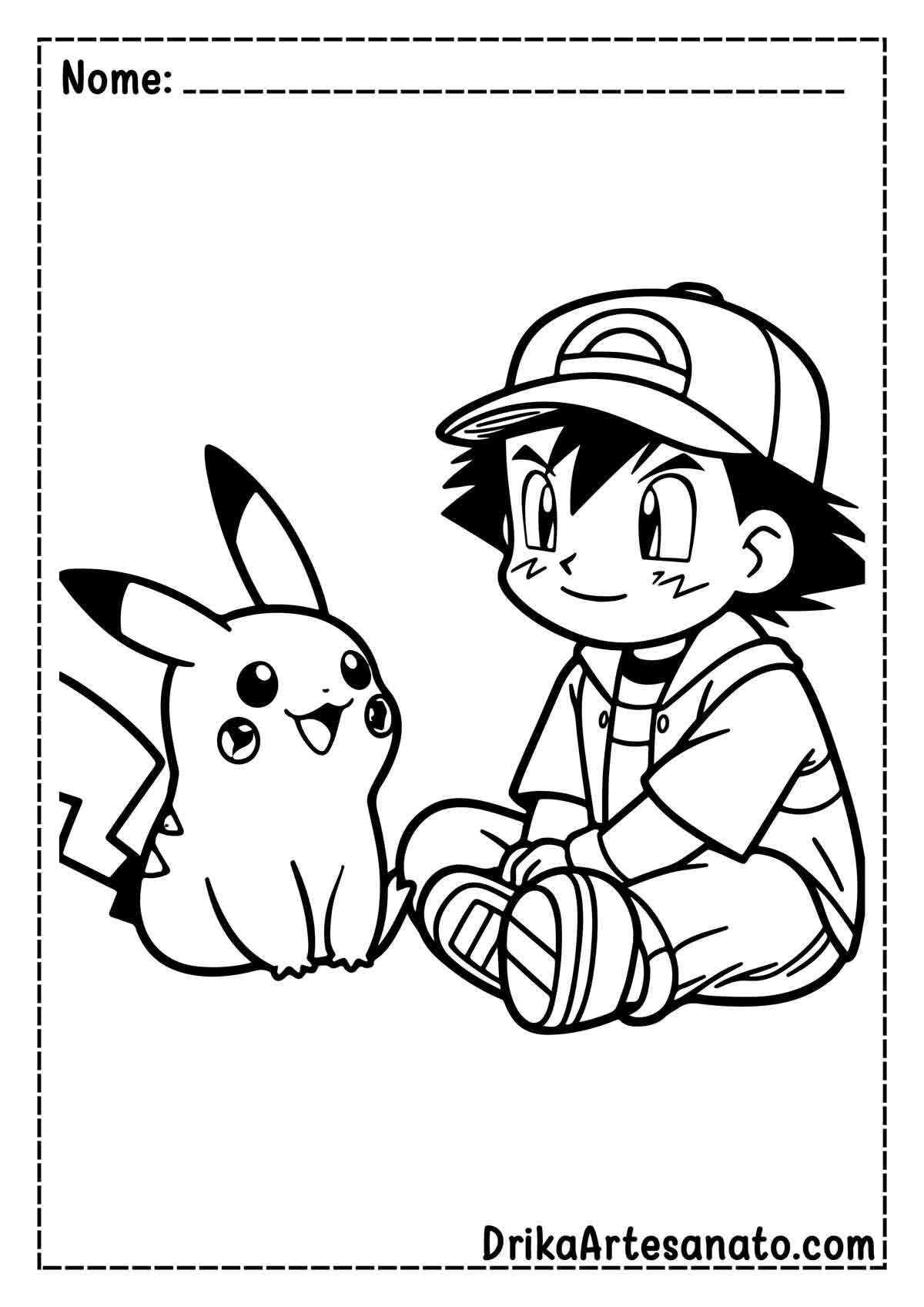 Desenho do Pikachu e Ash para Imprimir e Colorir