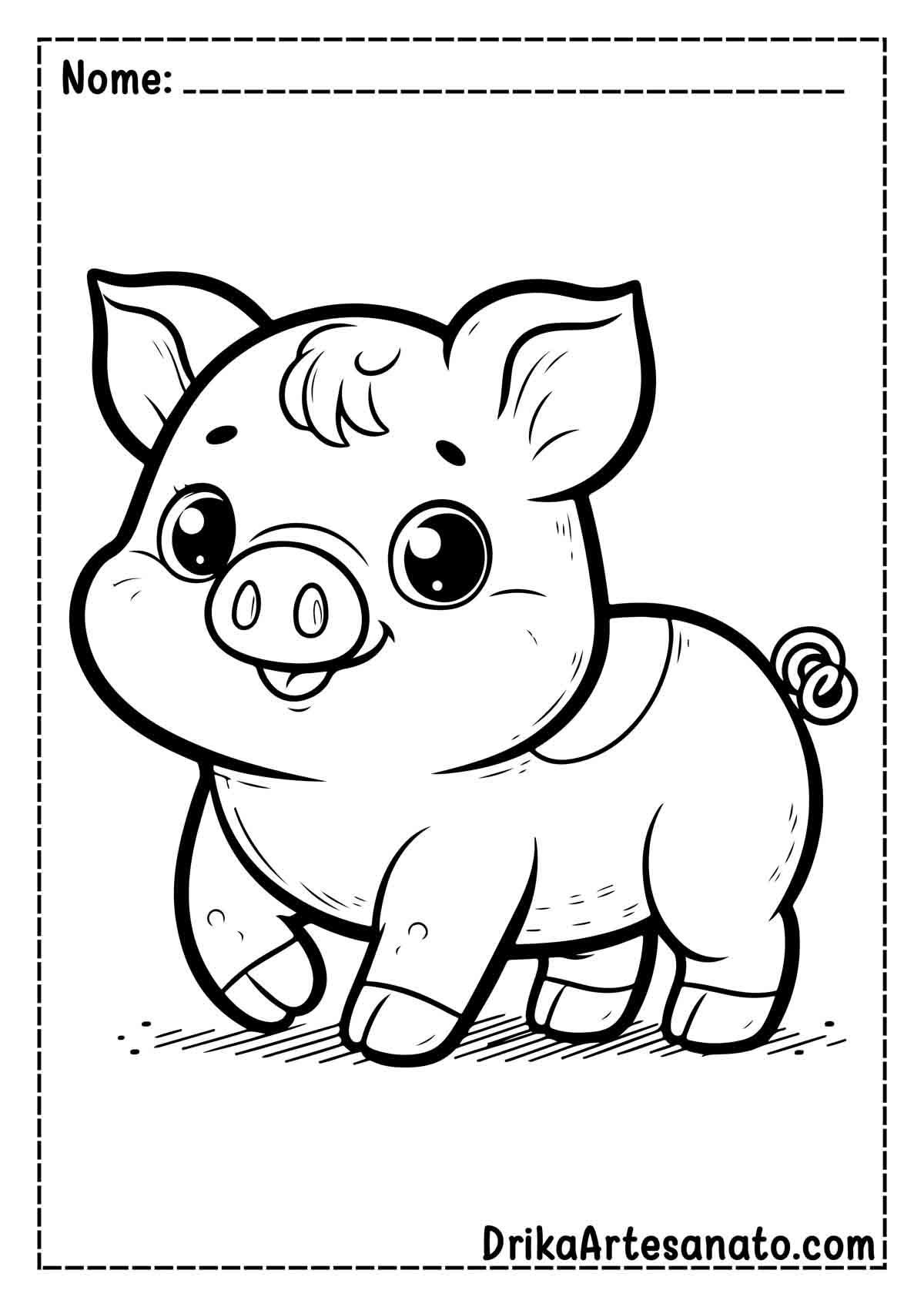 Desenho de Porco Fácil para Colorir e Imprimir