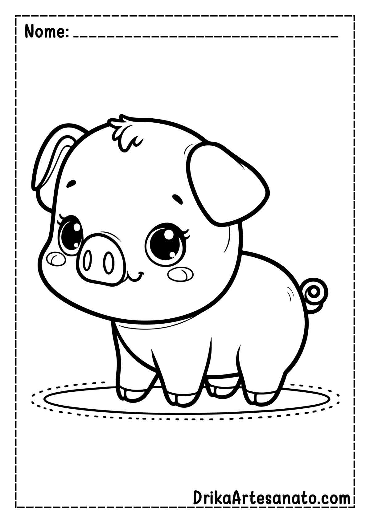 Desenho de Porco Fofo para Imprimir e Pintar