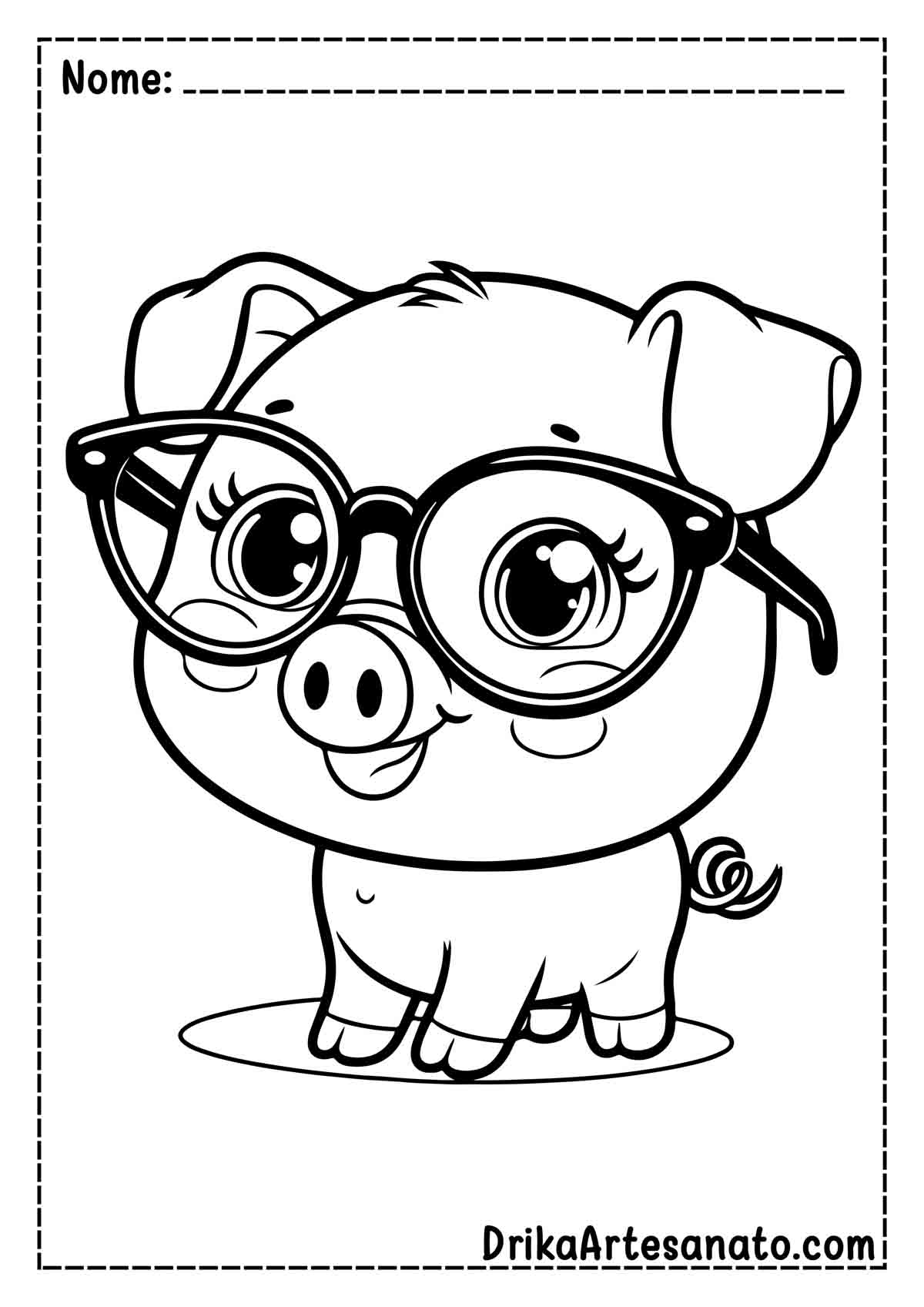 Desenho de Porco com Óculos para Colorir