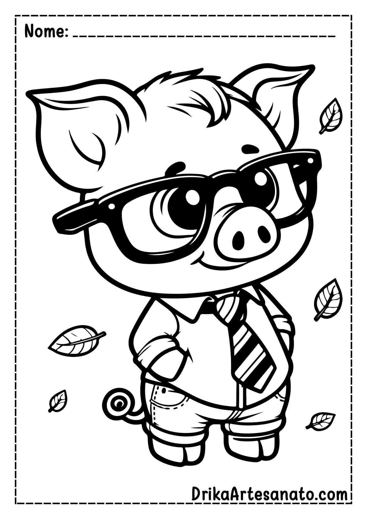 Desenho de Porco com Óculos para Imprimir