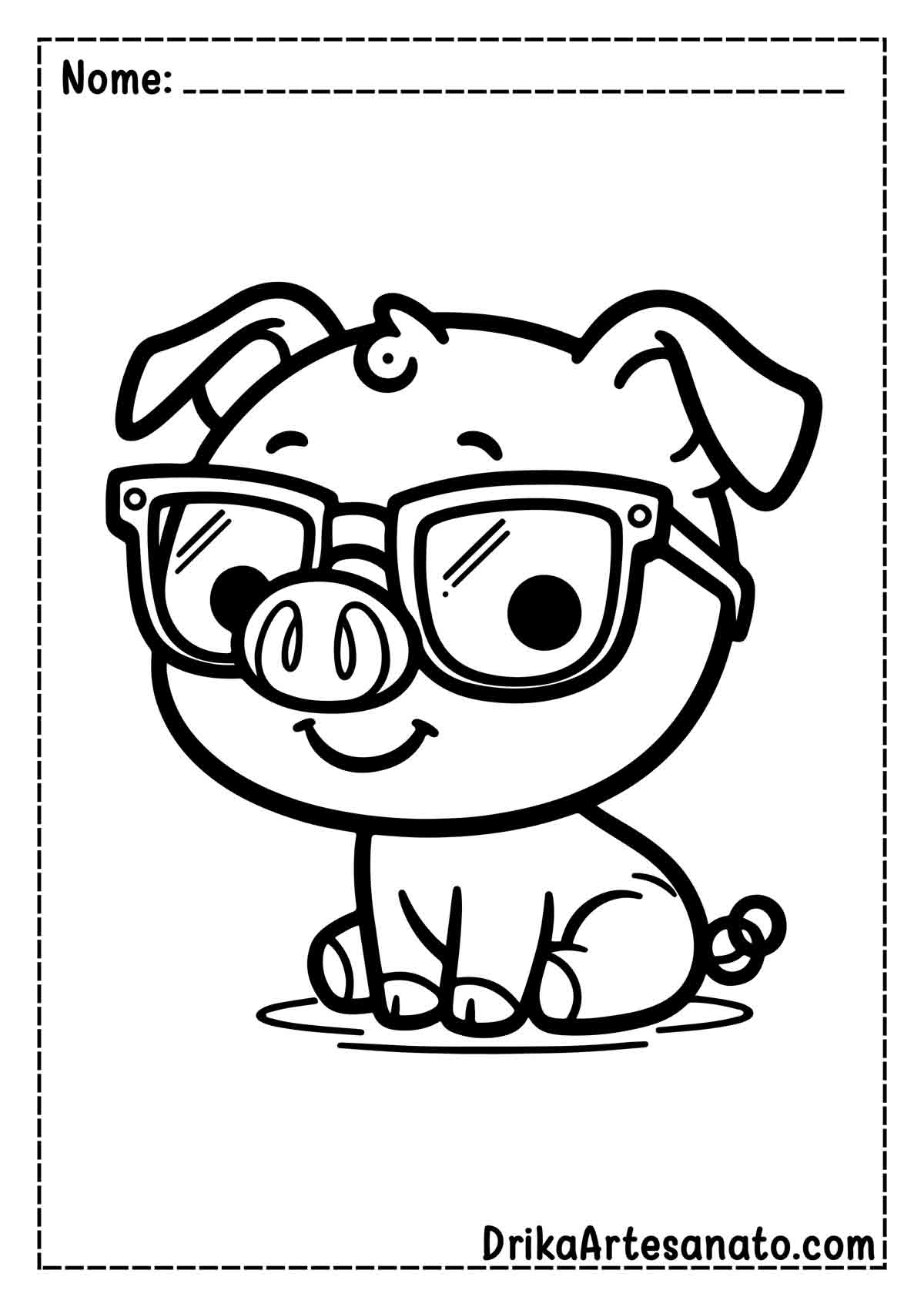 Desenho de Porco com Óculos para Pintar