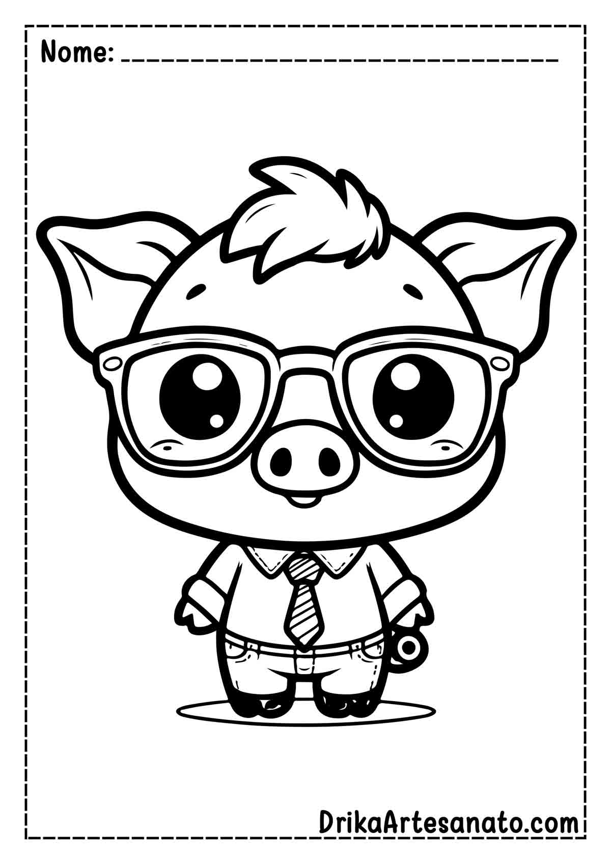 Desenho de Porco de Óculos para Imprimir