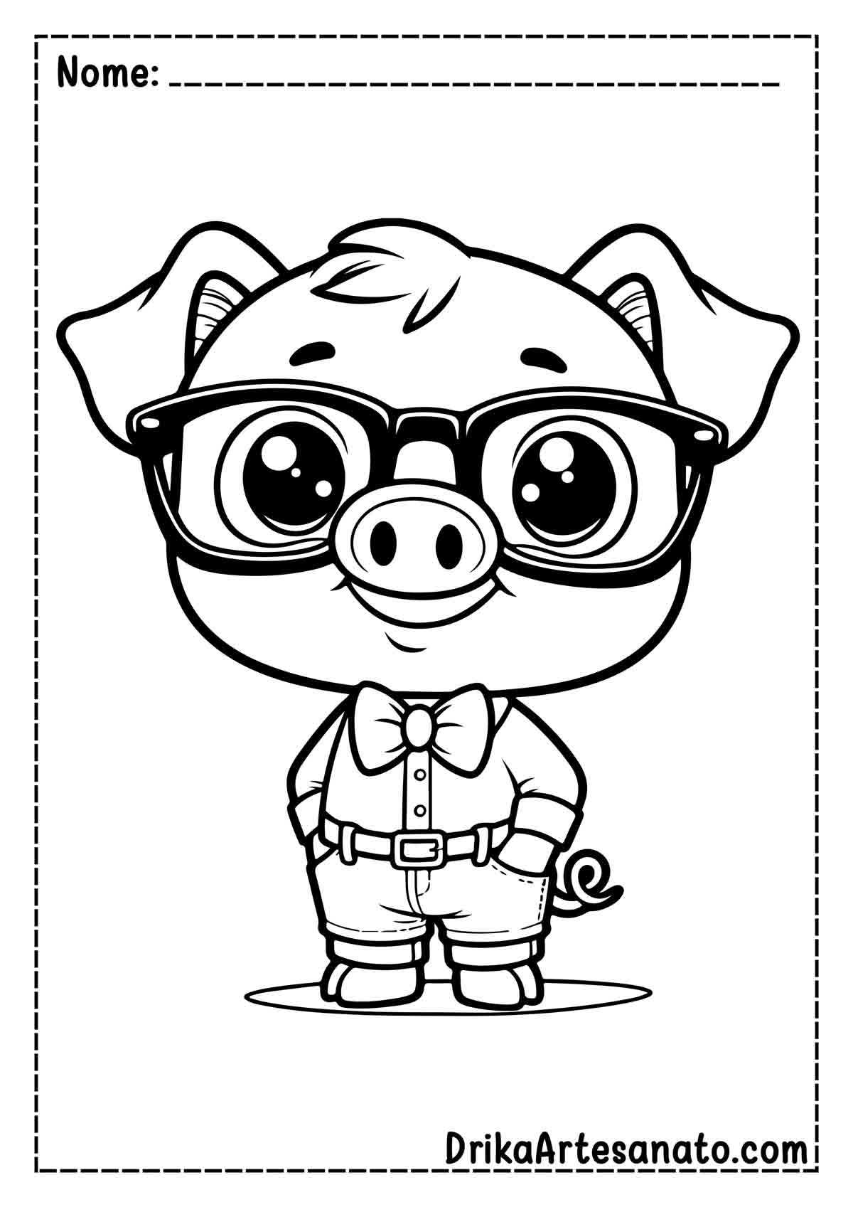 Desenho de Porco de Óculos para Colorir