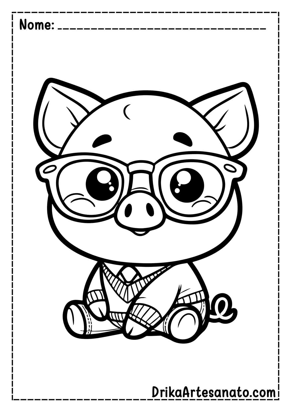 Desenho de Porco Infantil para Colorir e Imprimir