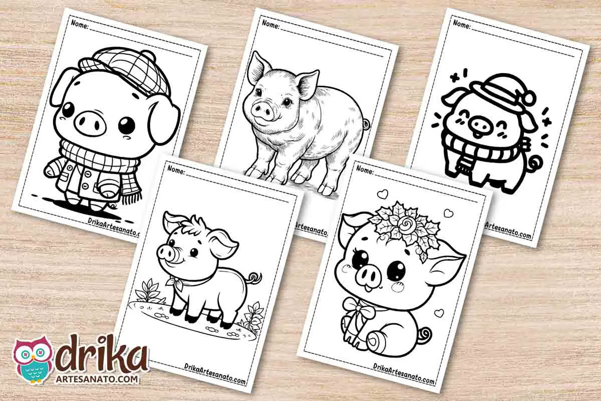50 Desenhos de Porco para Colorir Grátis em PDF