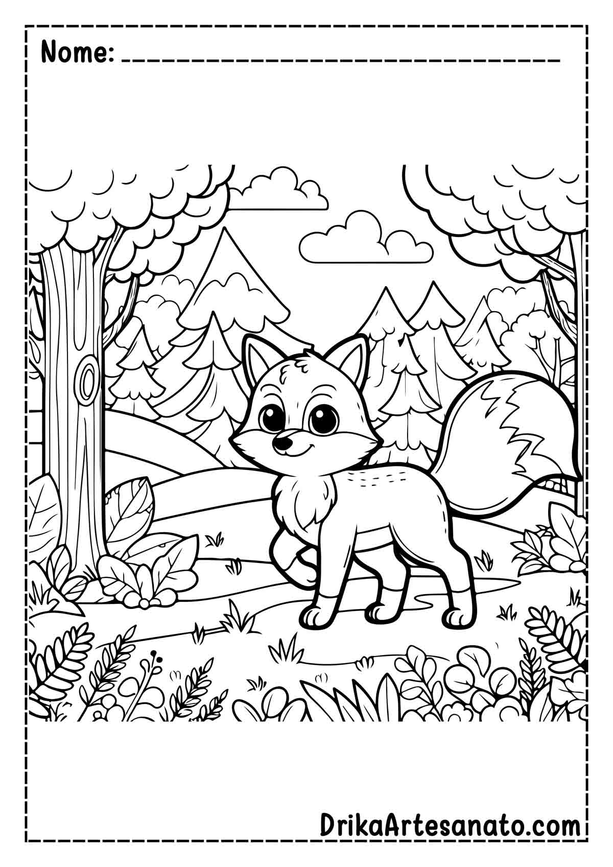 Desenho de Raposa na Floresta para Colorir