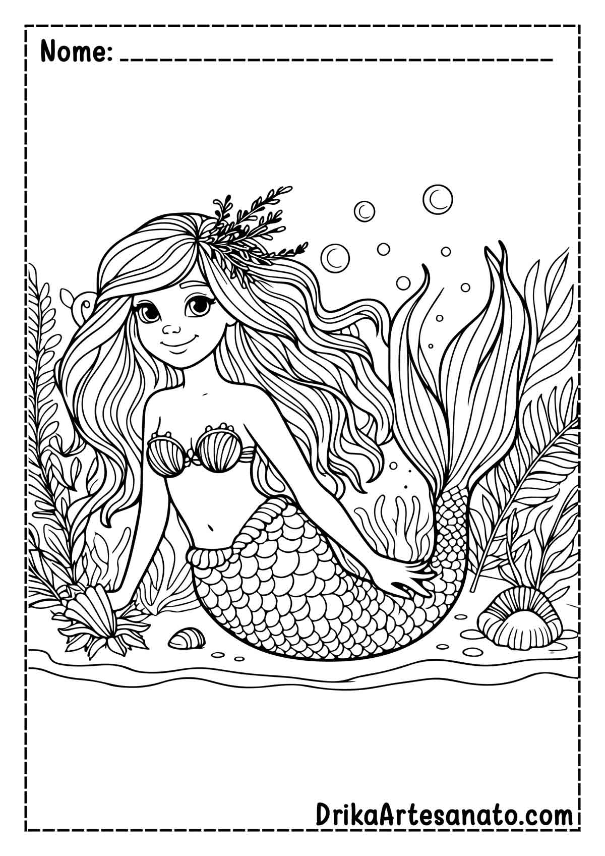 Desenho de Sereia Realista para Colorir