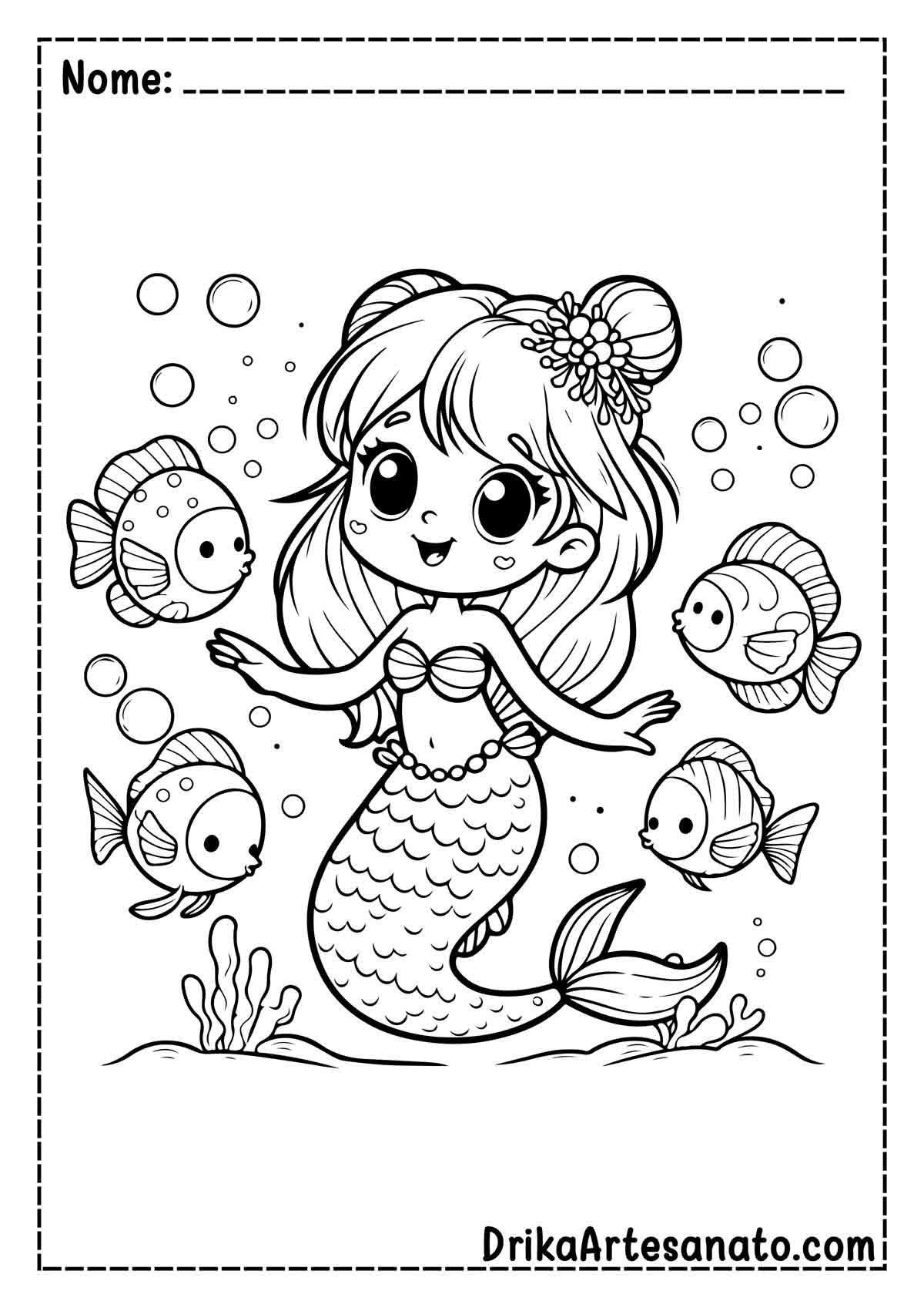 Desenho de Sereia Infantil para Imprimir