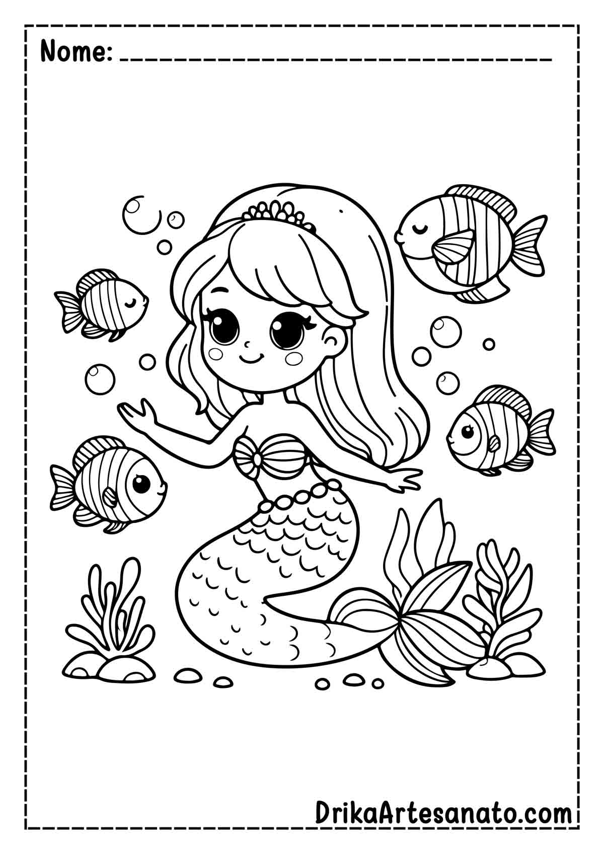 Desenho de Sereia Fofa para Colorir