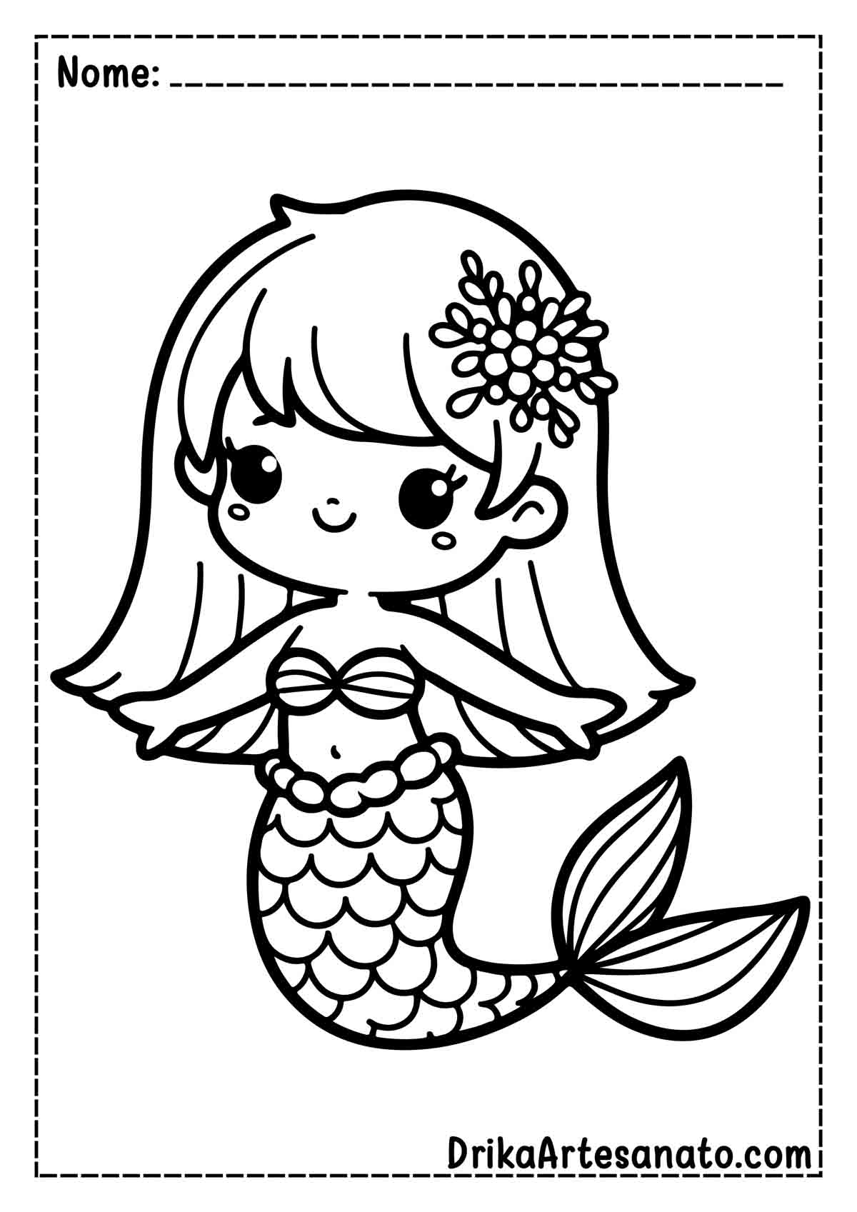 Desenho de Sereia Infantil para Colorir