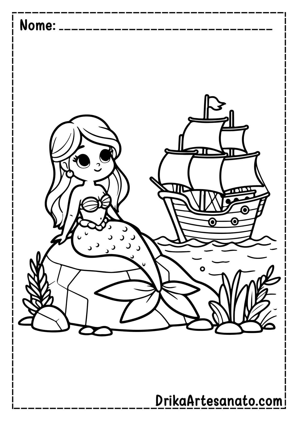 Desenho de Sereia Infantil para Colorir