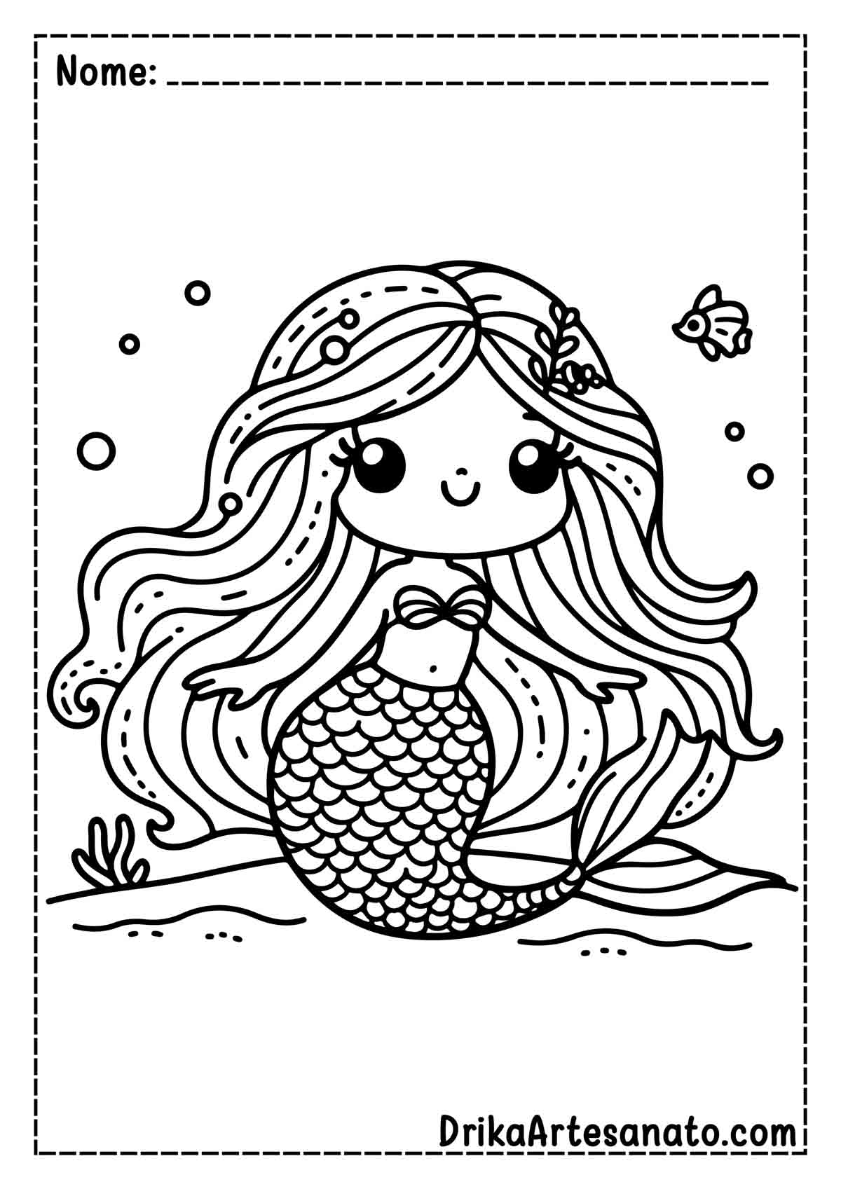 Desenho de Sereia Infantil para Colorir