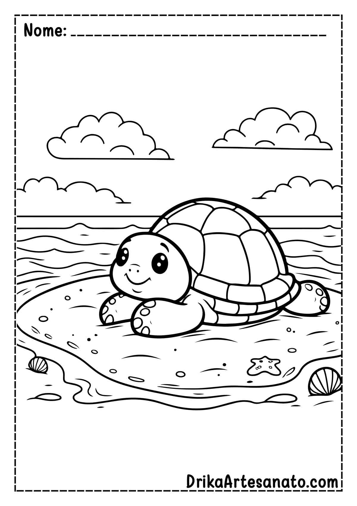 Desenho de Tartaruga na Areia para Colorir