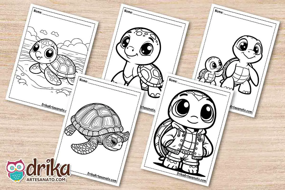 50 Desenhos de Tartaruga para Colorir Grátis em PDF