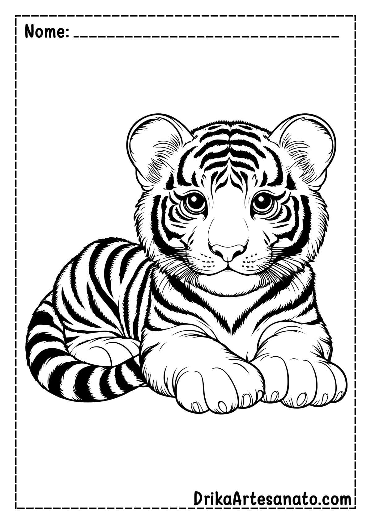 Desenho de Tigre Filhote Realista para Imprimir