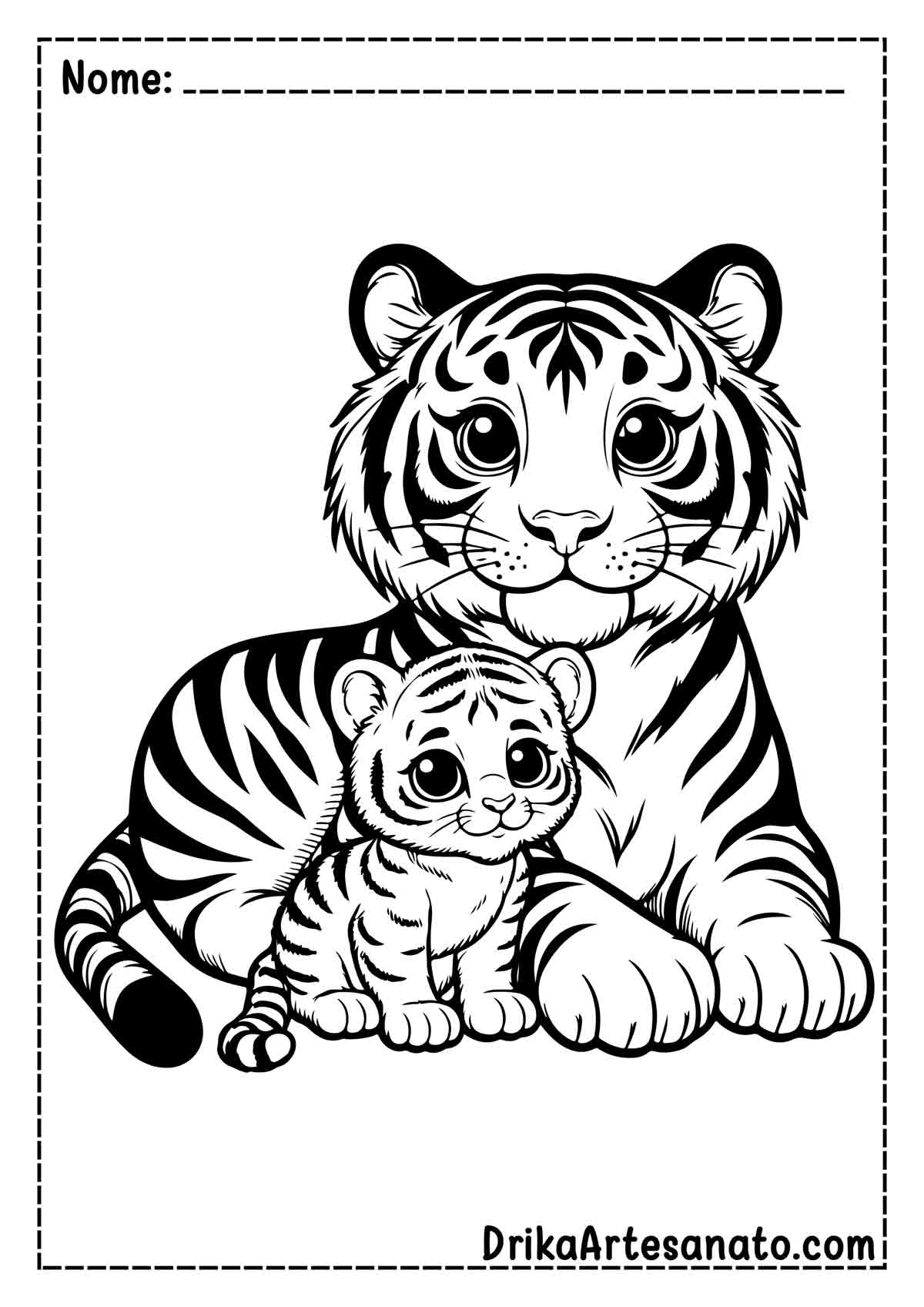 Desenho de Tigre com Filhote para Colorir