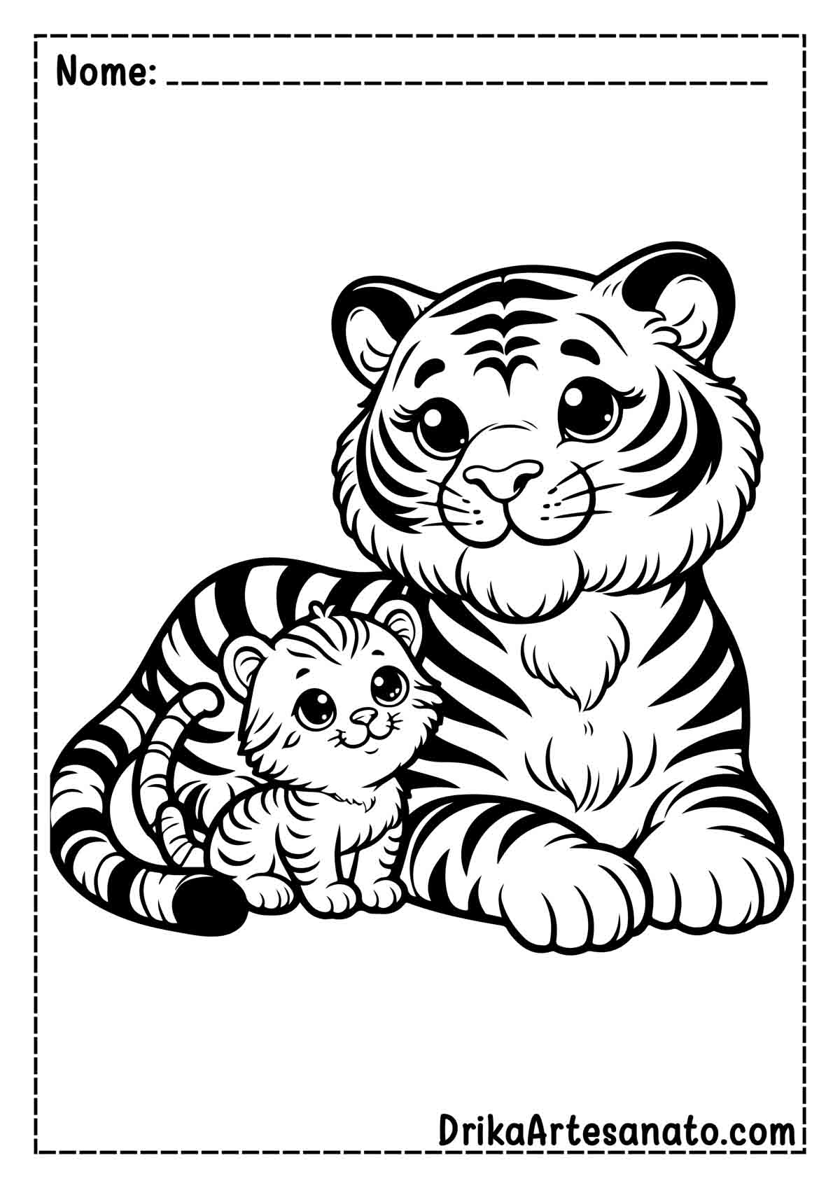 Desenho de Tigre com Filhote para Pintar