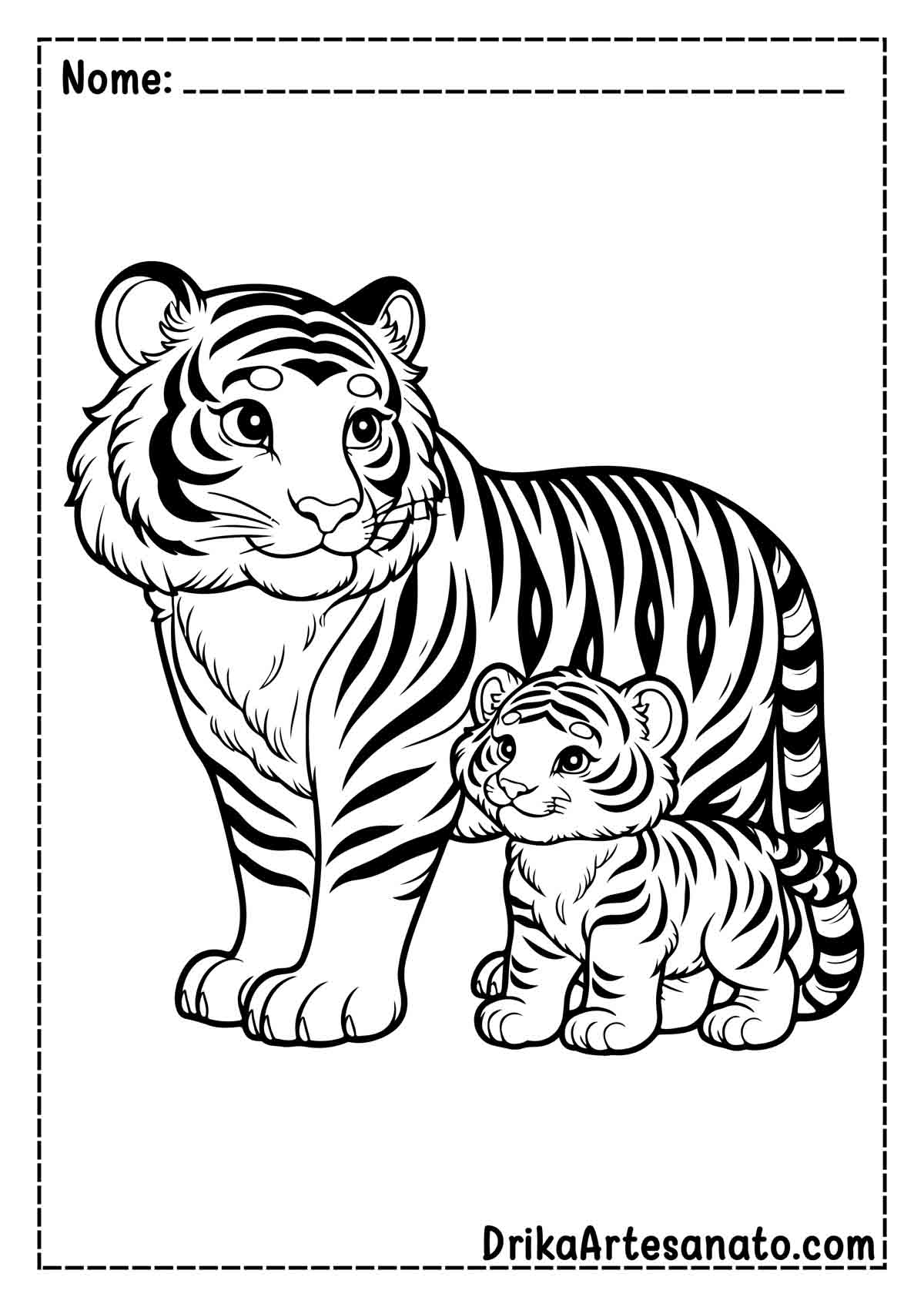Desenho de Tigre com Filhote para Imprimir