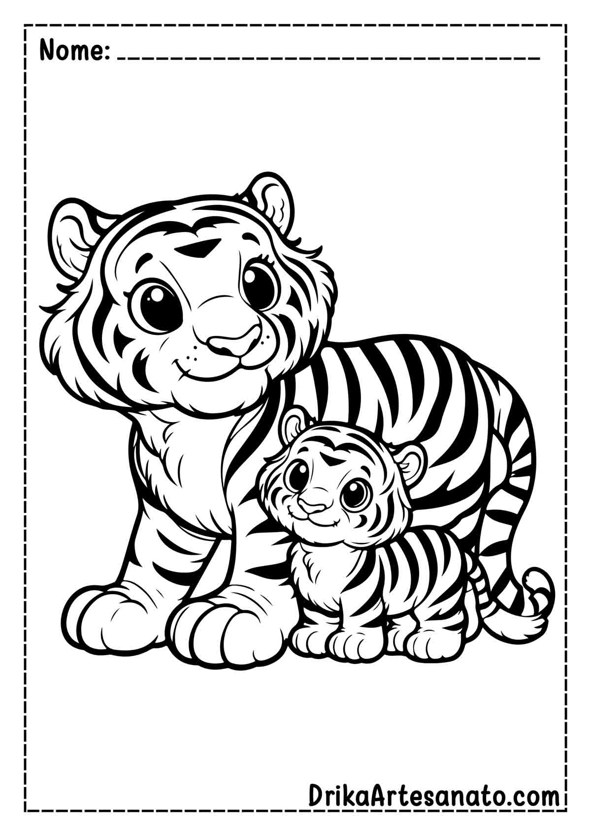 Desenho de Tigre com Filhote para Colorir e Imprimir