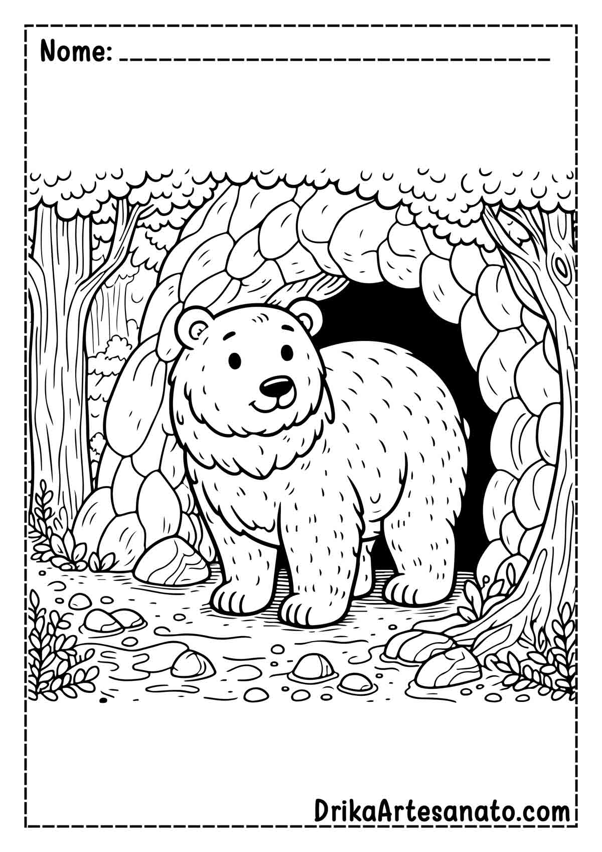 Desenho de Urso na Caverna para Colorir