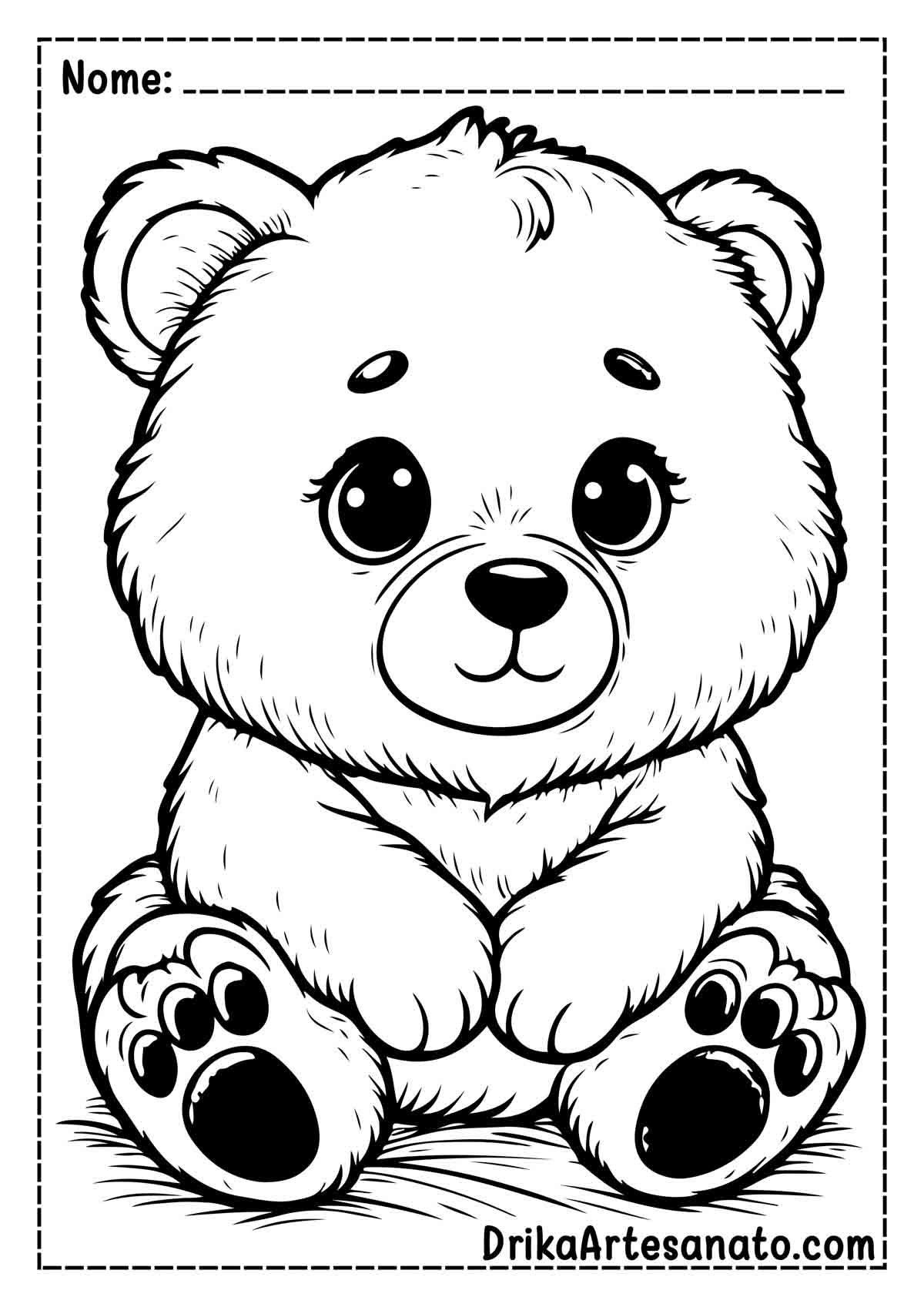 Desenho de Urso Fofo para Imprimir e Colorir