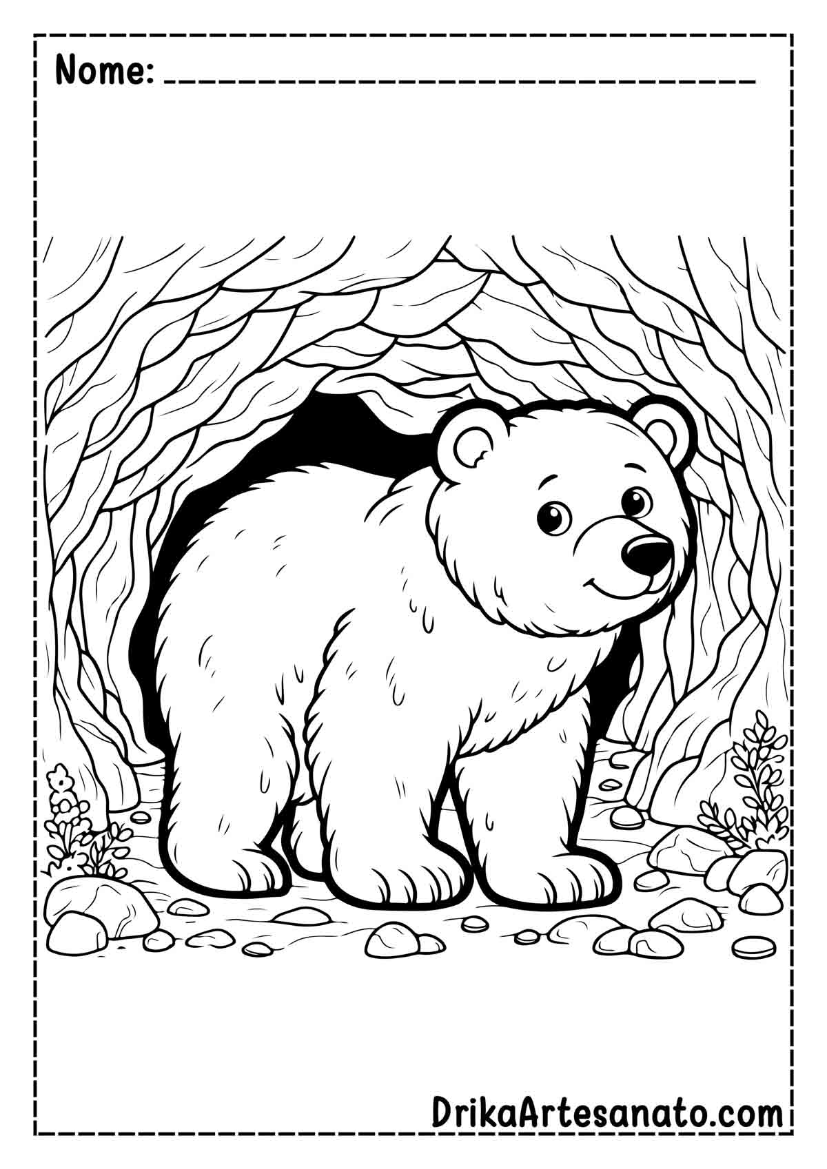 Desenho de Urso na Caverna para Colorir e Imprimir