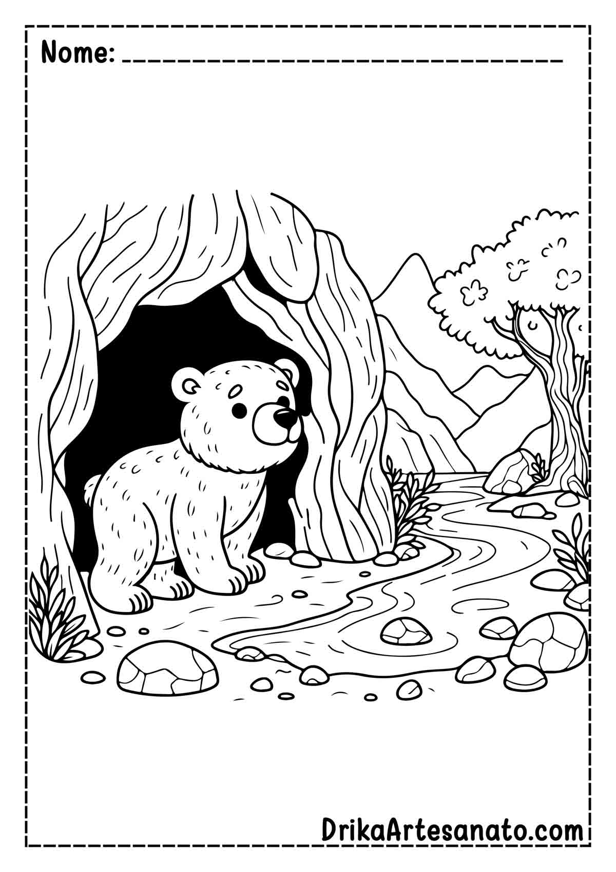 Desenho de Urso na Caverna para Imprimir